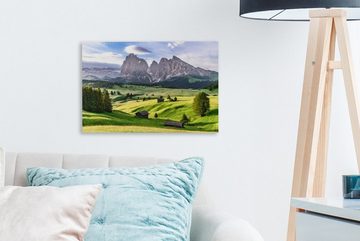 OneMillionCanvasses® Leinwandbild Eine grüne Almwiese auf der Seiser Alm, (1 St), Wandbild Leinwandbilder, Aufhängefertig, Wanddeko, 30x20 cm