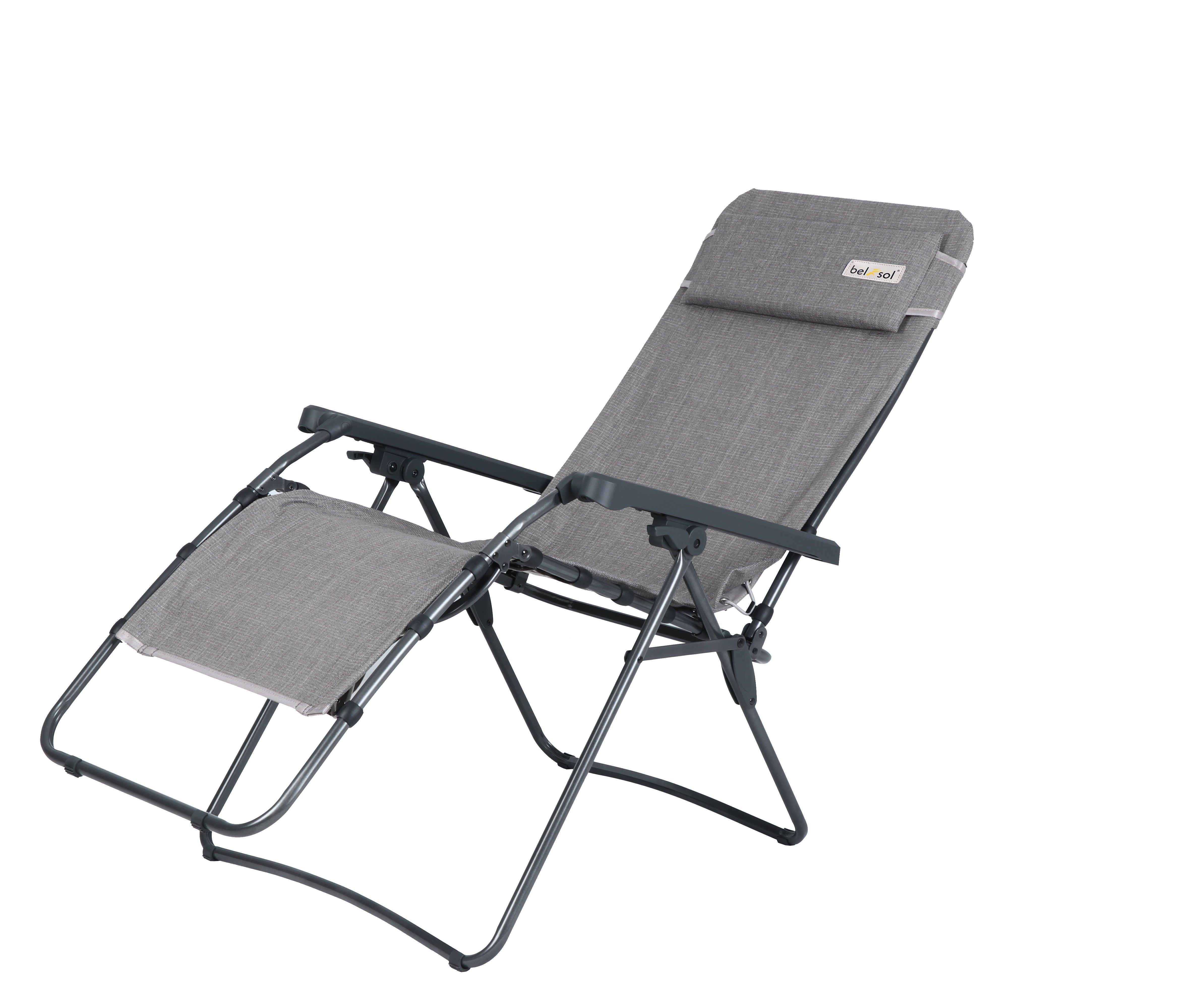 Bel-Sol Gartenliege Relaxliege hellgrau Liegestuhl Sonnenliege XL Relaxsessel Relaxstuhl, Bel-Sol Relaxsessel, 1 St., Relaxsessel mit Kopfkissen, stufenlos verstellbar klappbar 110 kg Tragkraft Camping