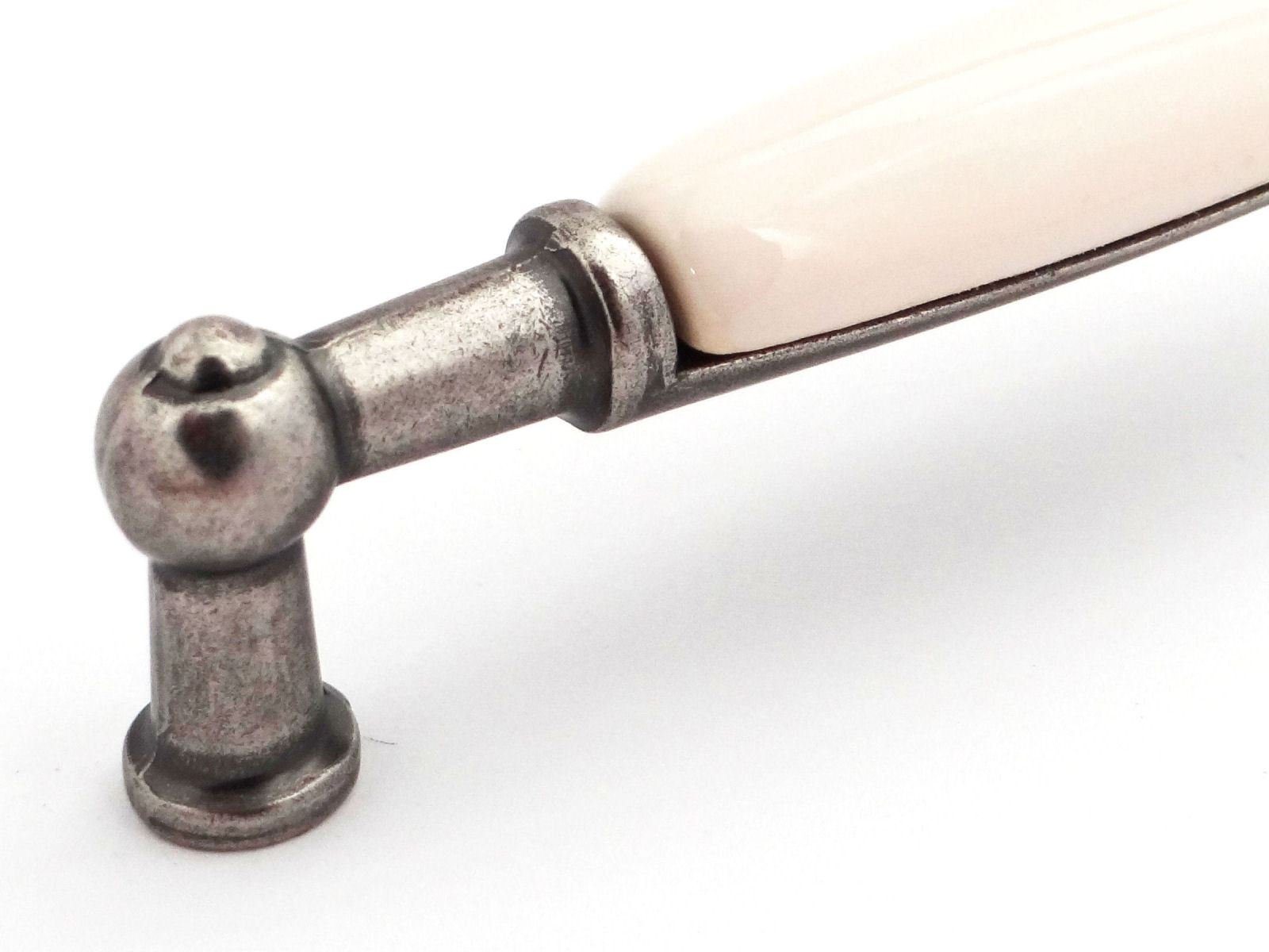 SO-TECH® Möbelgriff Porzellangriff Landhaus BA 96 mm Altsilber / Cremefarbig, Griff Schrankgriff Schubladengriff - incl. Schrauben