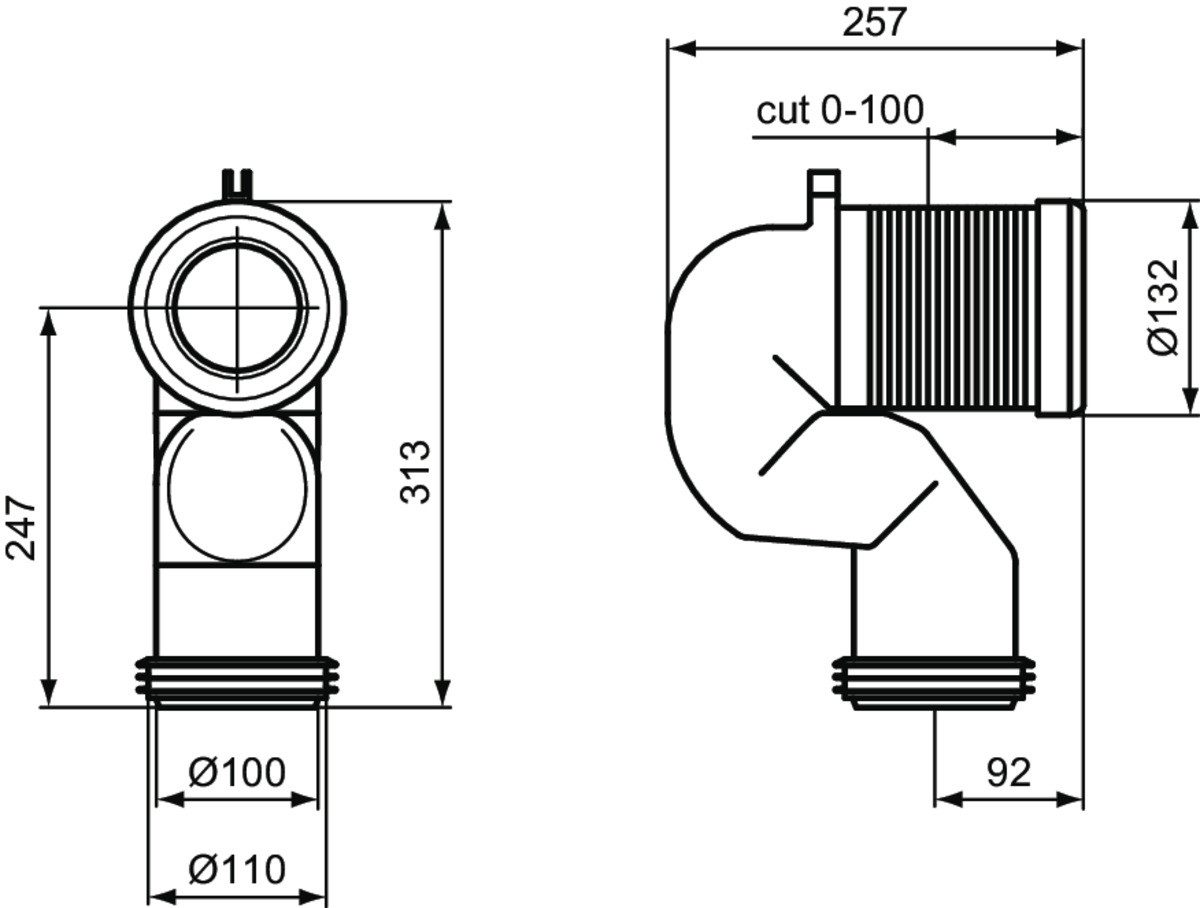 Ideal Standard WC-Anschlussrohr Serienübergreifend T002667, 90 Grad Bogen