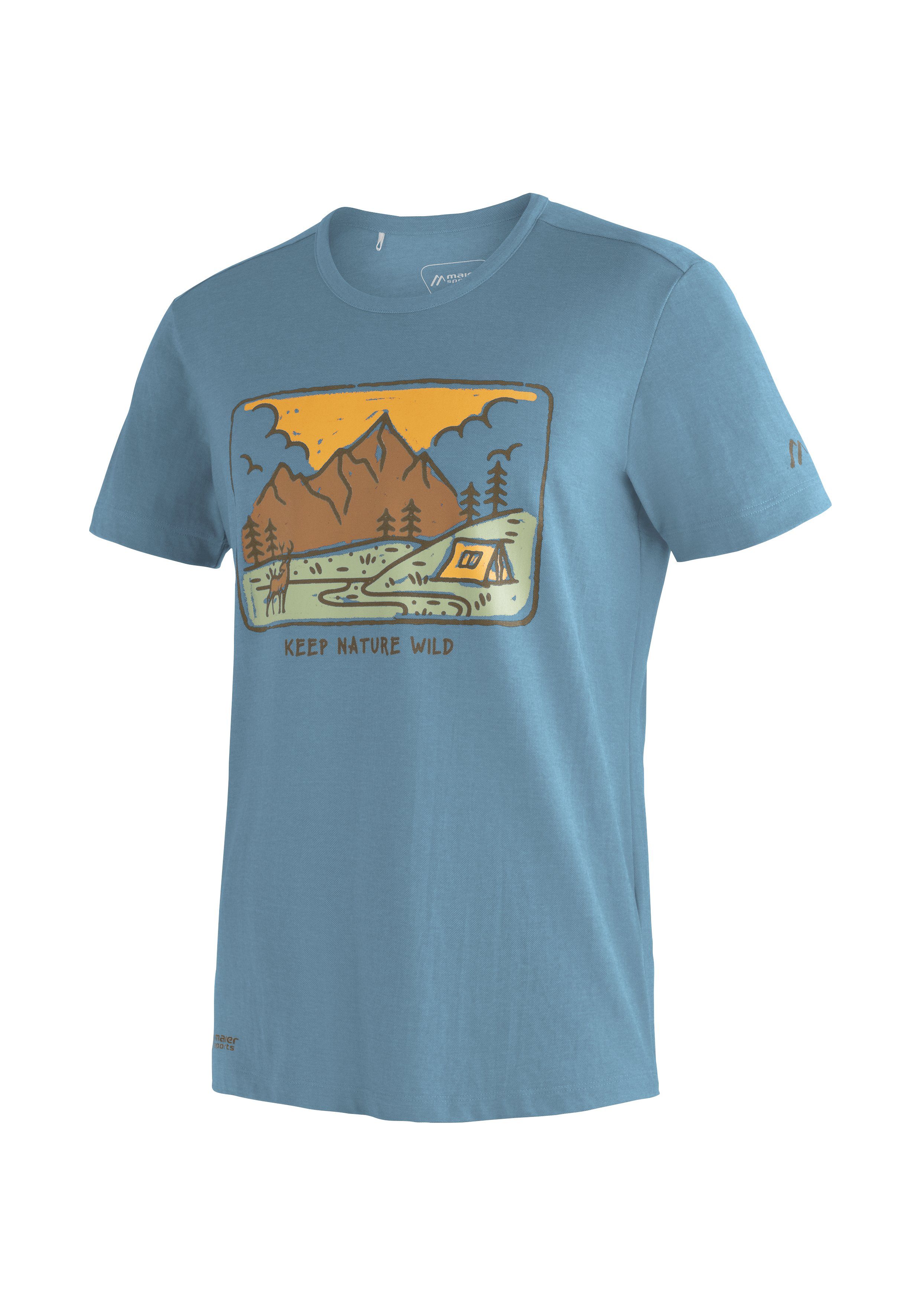Maier Sports T-Shirt Burgeis 16 Herren pastellblau für Freizeit Wandern und Print M mit Kurzarmshirt