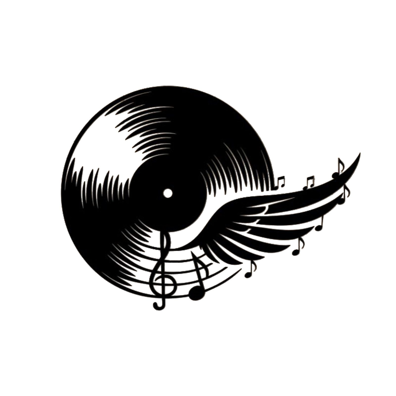 Jumpeak Wanddekoobjekt Wanddekoration in Form einer Schallplatte,Noten,Flügel,Silhouetten, Metall, 4 Farben, 2Größen, Wanddekoration für das Wohnzimmer,Retro