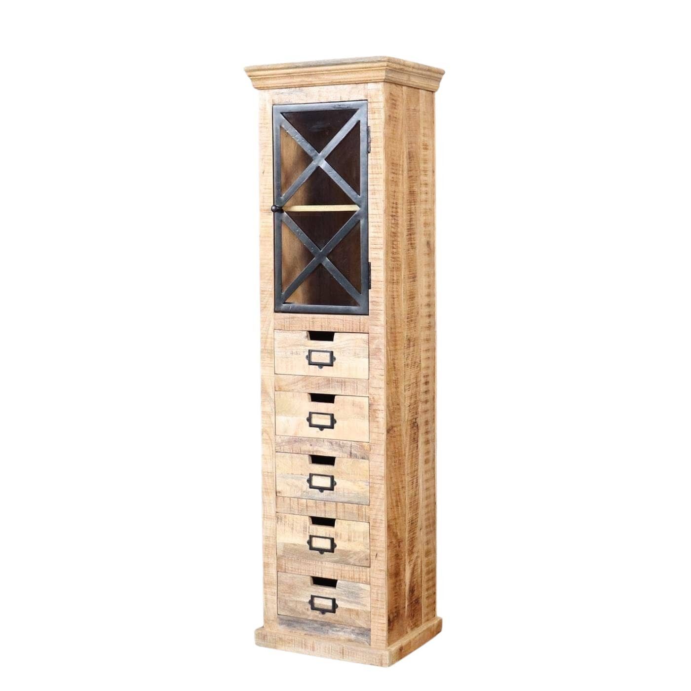 baario Mehrzweckschrank Schrank SELCE schmal 50cm breit massiv Mangoholz & Eisen Industrial Style