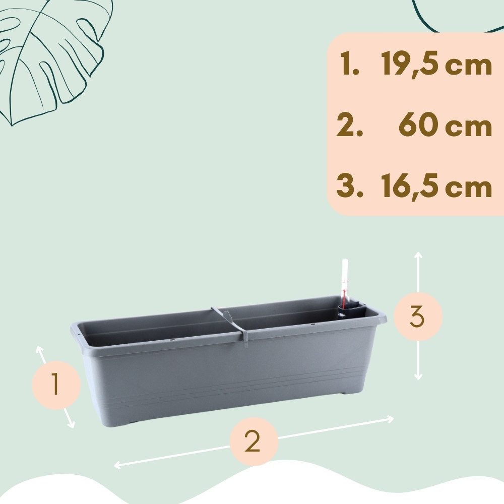 GarPet Blumenkasten 4er Set Blumen Kasten Wasserspeicher Outdoor Gießschacht 60 Anthrazit