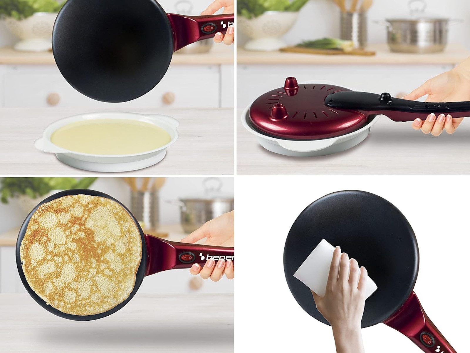 Beper Crêpesmaker Elektrischer Crêpes Maker 800W mit Antihaftplatte & Teigbehälter, 800 W, Ø 20 cm