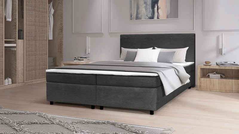 Küchen-Preisbombe Boxspringbett Paxos Cordstoff Graphite 180x200 Hotelbett Bonellfederkern Bett