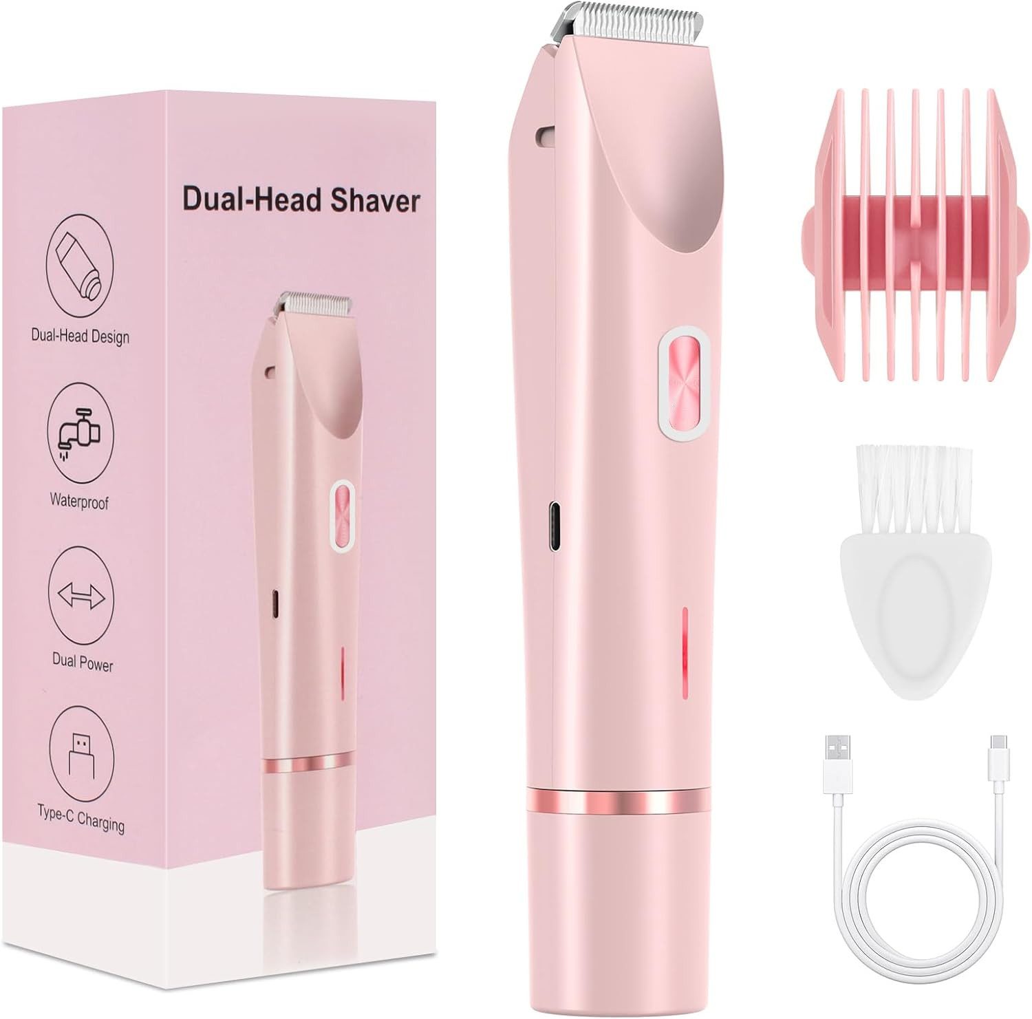 home trends Epilierer 2-in-1 Elektrorasierer Damen mit Doppelkopf, Aufsätze: 1 St., IPX7 Bikini Trimmer für Nass- & Trockenanwendung, Körperhaarschneider für Bikini, Achseln, Beine & Gesicht