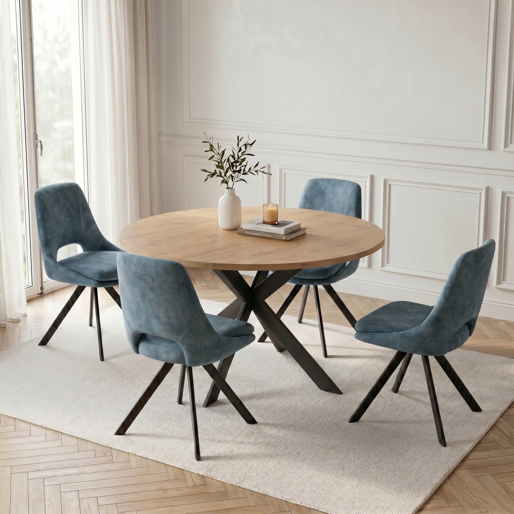 Jiexi Essgruppe Tisch- und Stuhlset, Runder Esstisch (115×75 cm) mit 4 Stühlen