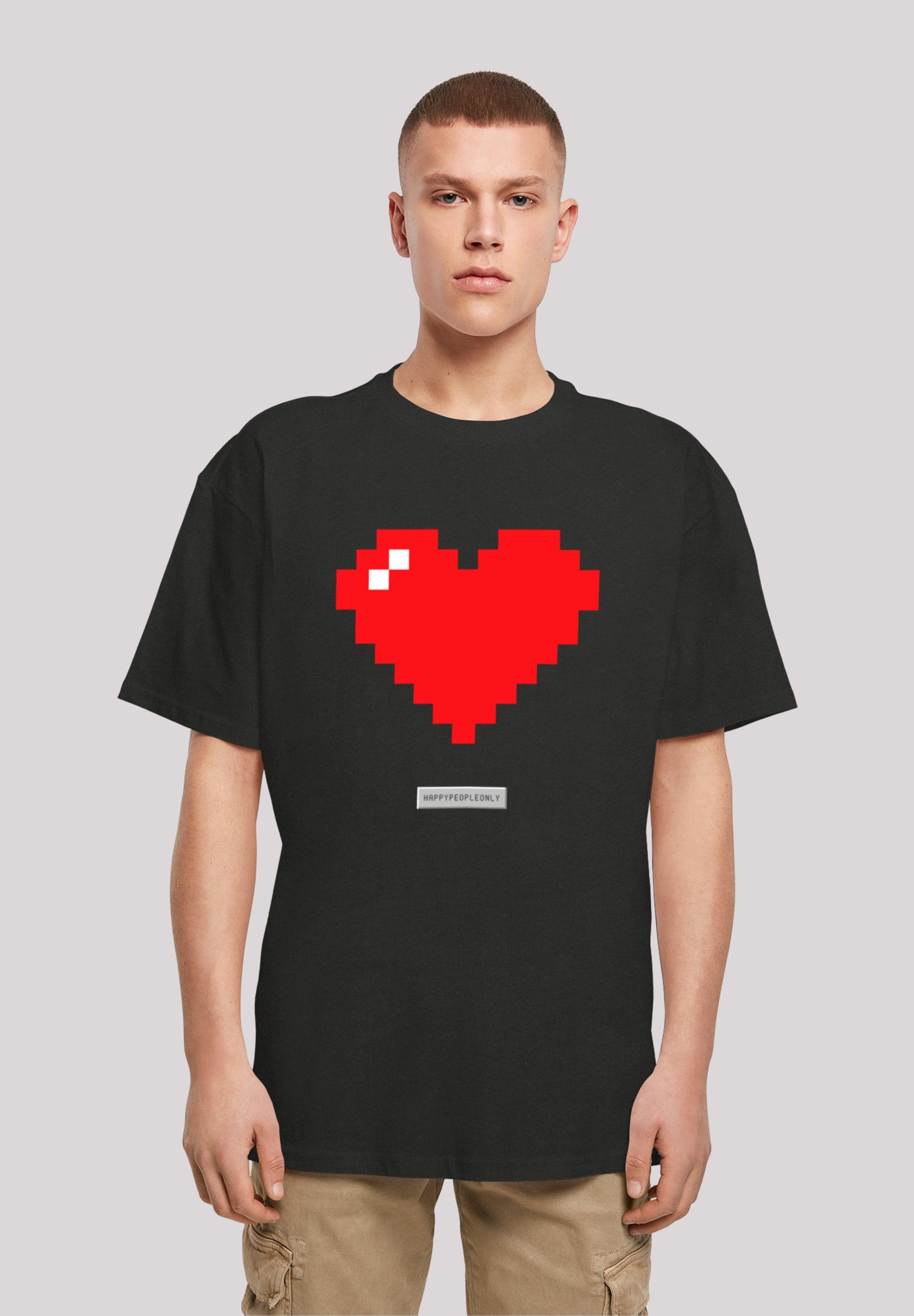 schwarz Vibes Print Good People Pixel Herz T-Shirt Happy F4NT4STIC