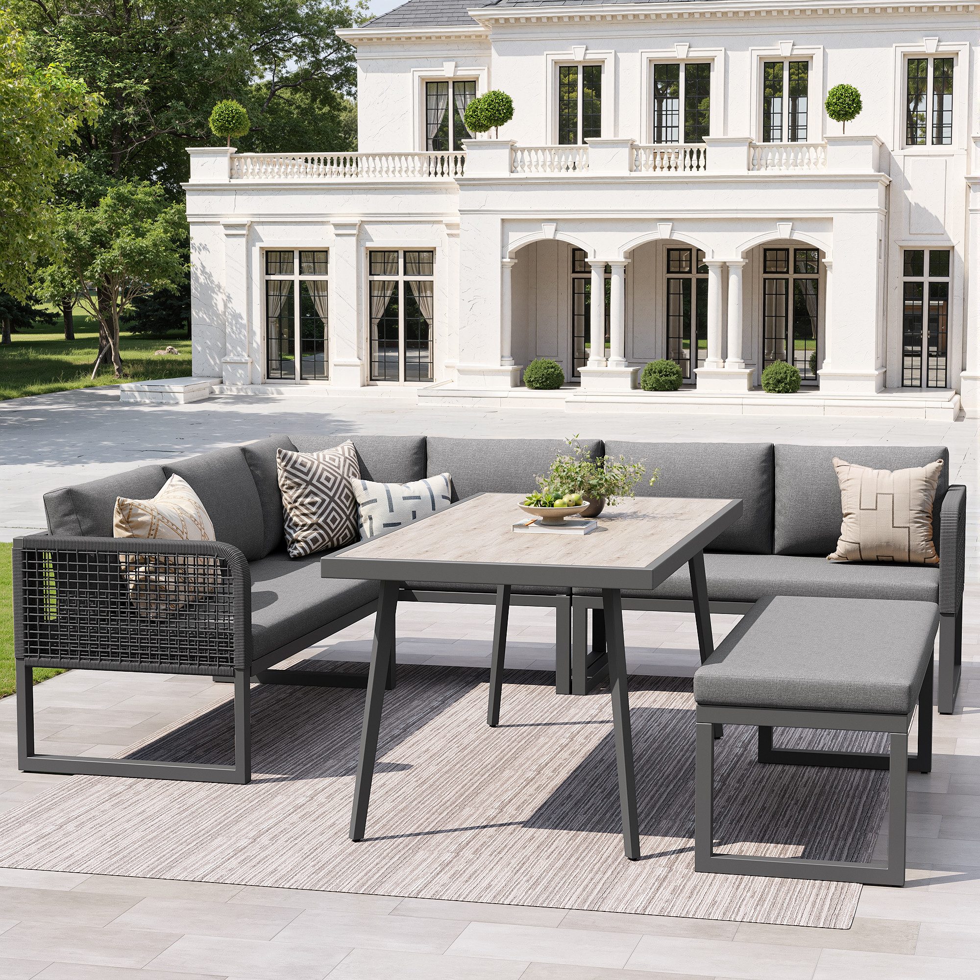 Merax Gartenlounge-Set Polyratten Terrassen-Lounge Set, (Wetterfestes Eckgarnitur Freie Kombination, 1-tlg), 8-Sitzer Gartenmöbel Set Sitzgruppe mit Sofa, Sessel, Hocker, Esstisch