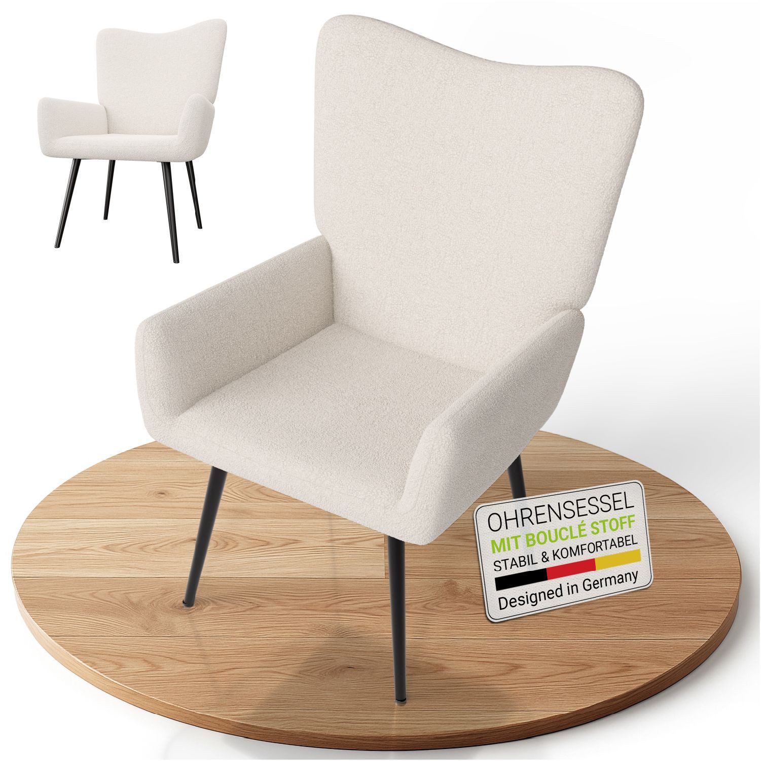Juskys Ohrensessel Odense, Optionaler Hocker, große Rückenlehne, weicher St günstig online kaufen