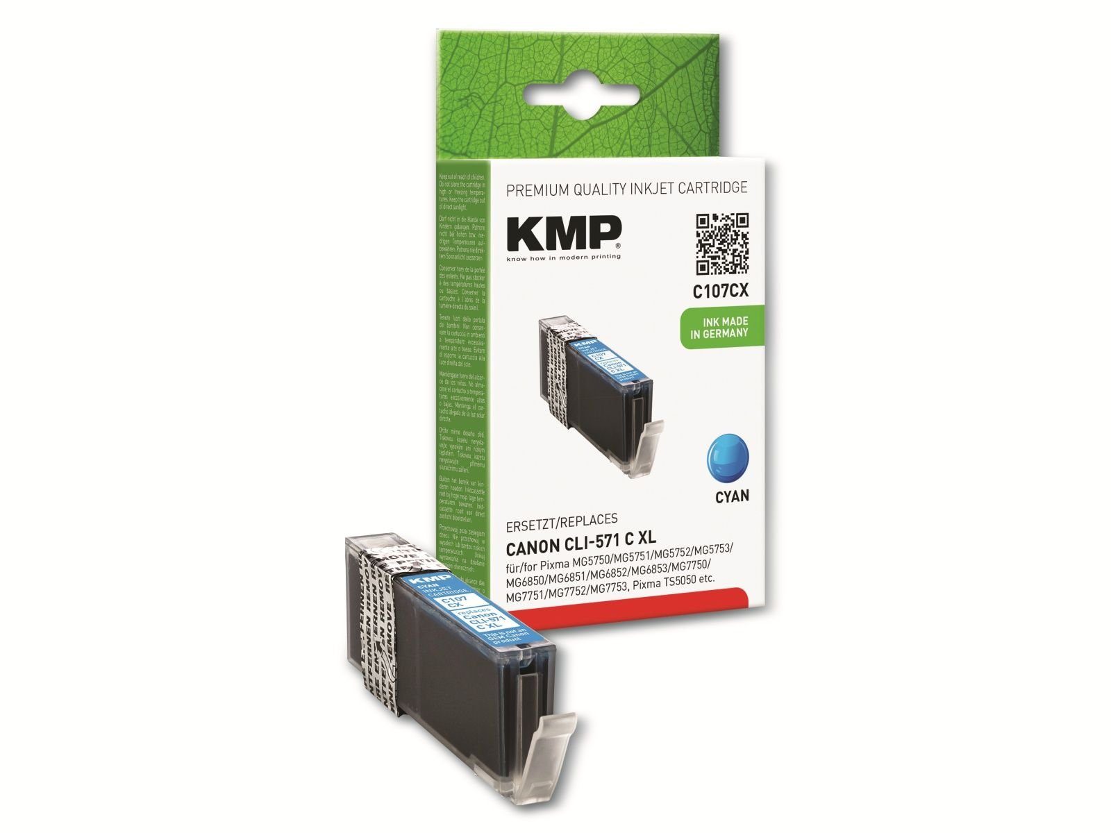 KMP KMP Tintenpatrone C107CX, kompatibel für CLI571C Tintenpatrone