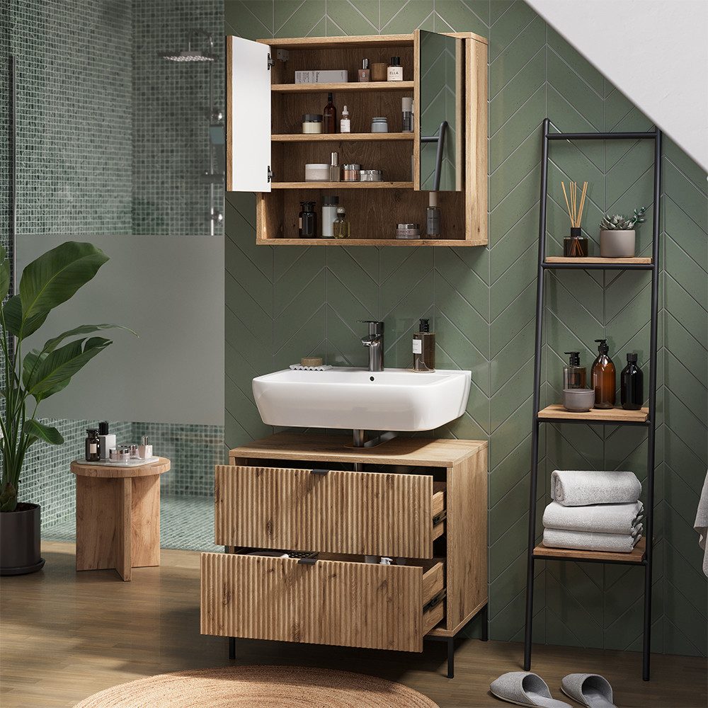 Vicco Waschbeckenunterschrank Eliza, Viking Oak, 70 x 63 cm mit 2 ausziehbaren Schubladen (1-St) – Bild 5 von 5