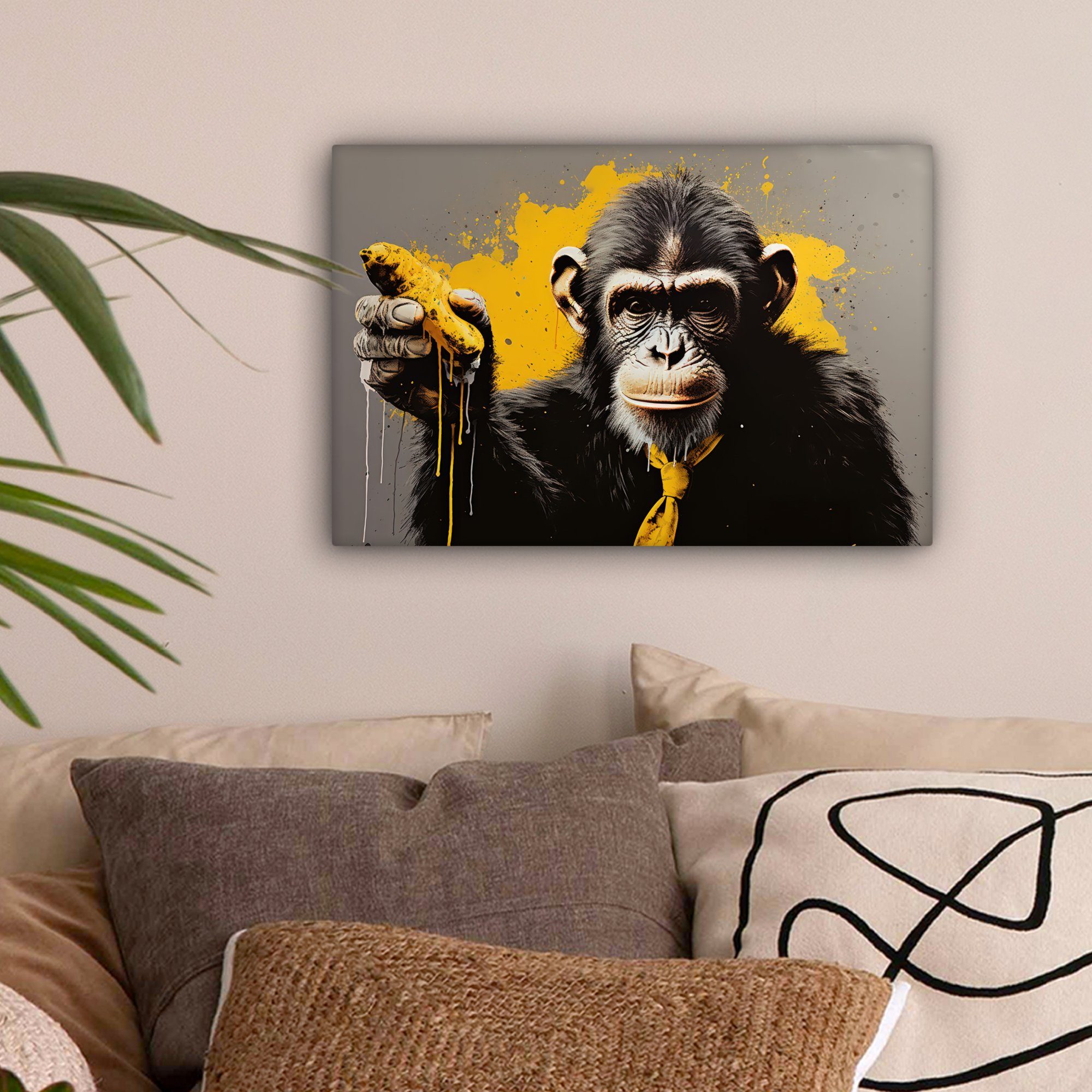 OneMillionCanvasses® Leinwandbild Affe - Schimpanse - Banane - Gelb - Tiere günstig online kaufen
