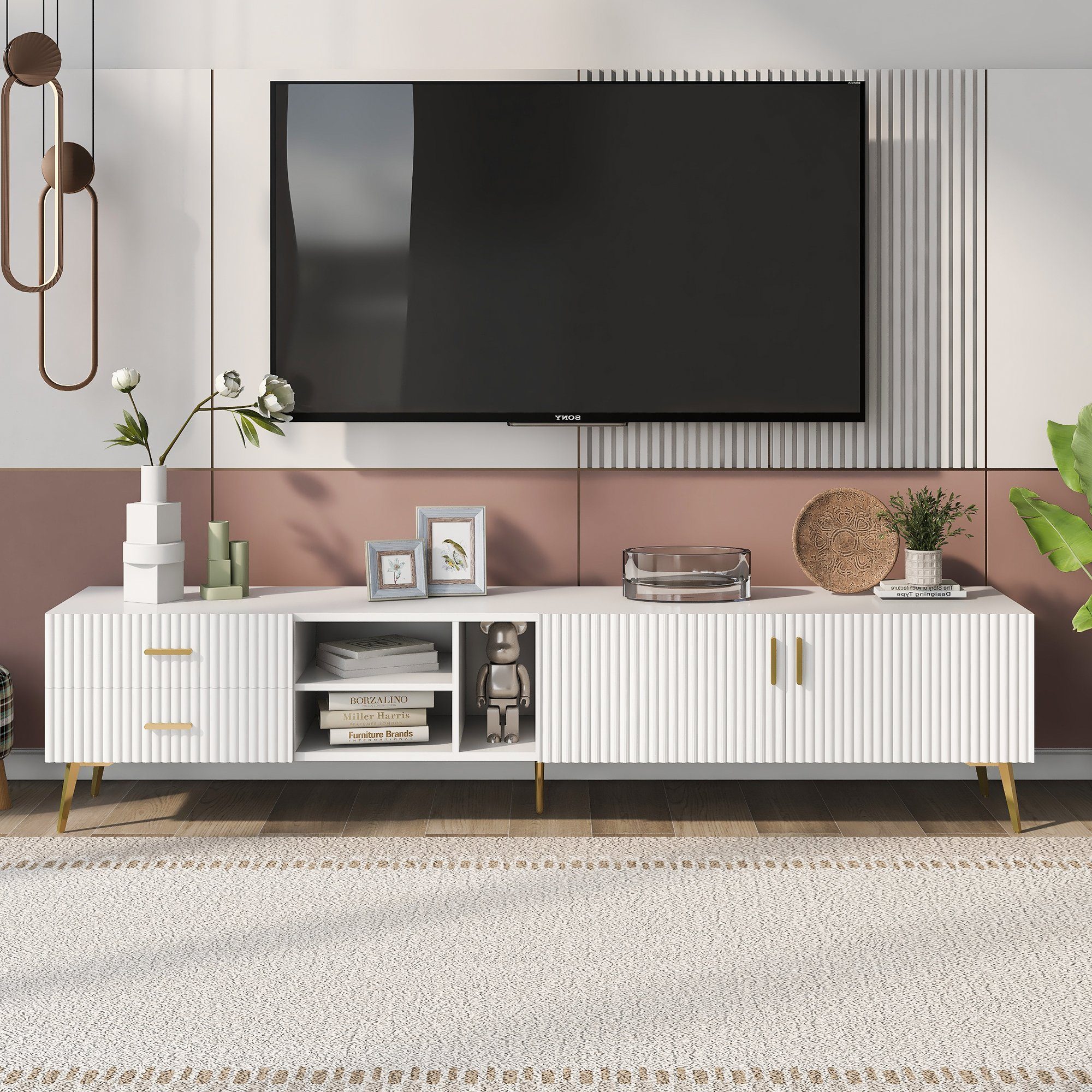 Fangqi TV-Schrank für 75-Zoll-Fernseher, 180*35*41cm, weiß TV-Ständer, (Entertainment-Center, TV-Konsolentisch, Medienkonsole)