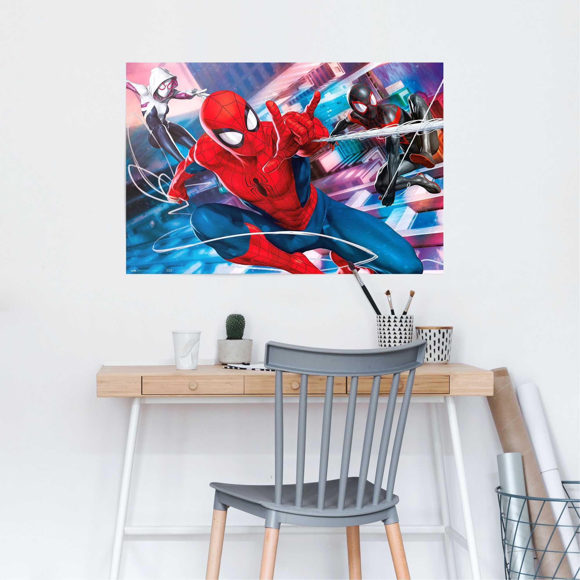 Reinders! Poster Marvel Spiderman - Peter, Miles & Gwen, Kinderzimmer - Blau - 150 gr. Papier - 91,5x61 cm
