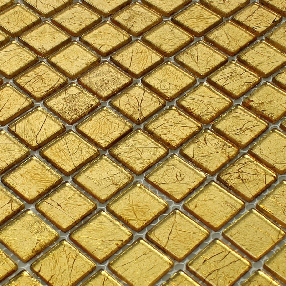 Mosafil Mosaikfliesen Glasmosaik Fliesen Sophia Gold, Glas 30.000x30.000, gold, Verlegefertig auf ein Netz geklebt - Wasserfest