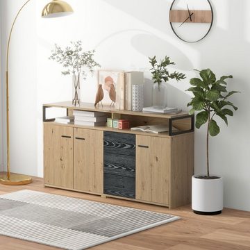 Sweiko Sideboard, Anrichte mit 3 Türen, 3 Schubladen und 1 großem Regal, Metallgriffe, 150*35*75,9cm