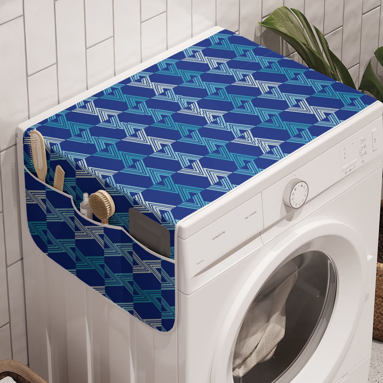 Abakuhaus Badorganizer Anti-Rutsch-Stoffabdeckung für Waschmaschine und Trockner, Blau Abstrakt Dreieck Patterns