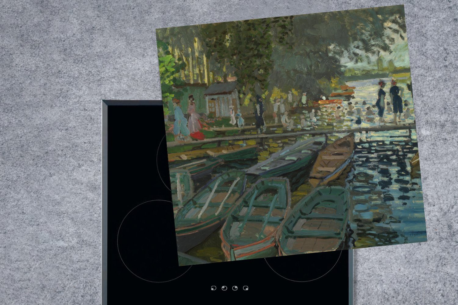 Monet, Ceranfeldabdeckung, küche in für von MuchoWow La Badende tlg), cm, 78x78 Arbeitsplatte Vinyl, Gemälde Claude Grenouillère (1 - Herdblende-/Abdeckplatte