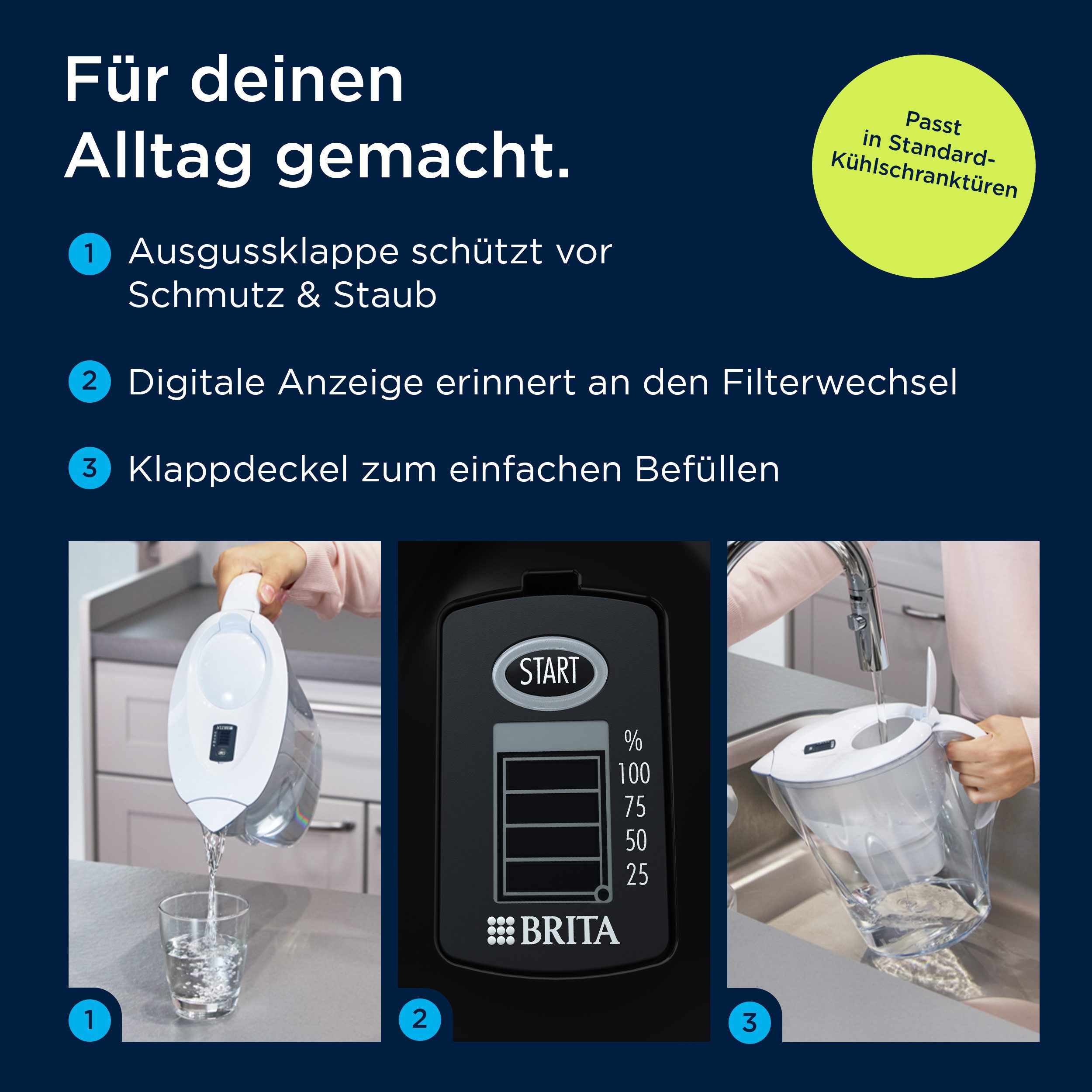 BRITA Wasserfilter Kanne MAXTRA Marella graphit inkl. 1x Pure Performance Kartusche, Passt in Kühlschrank, Filterwechselanzeige, reduziert PFAS, Kalk etc. – Bild 3 von 5