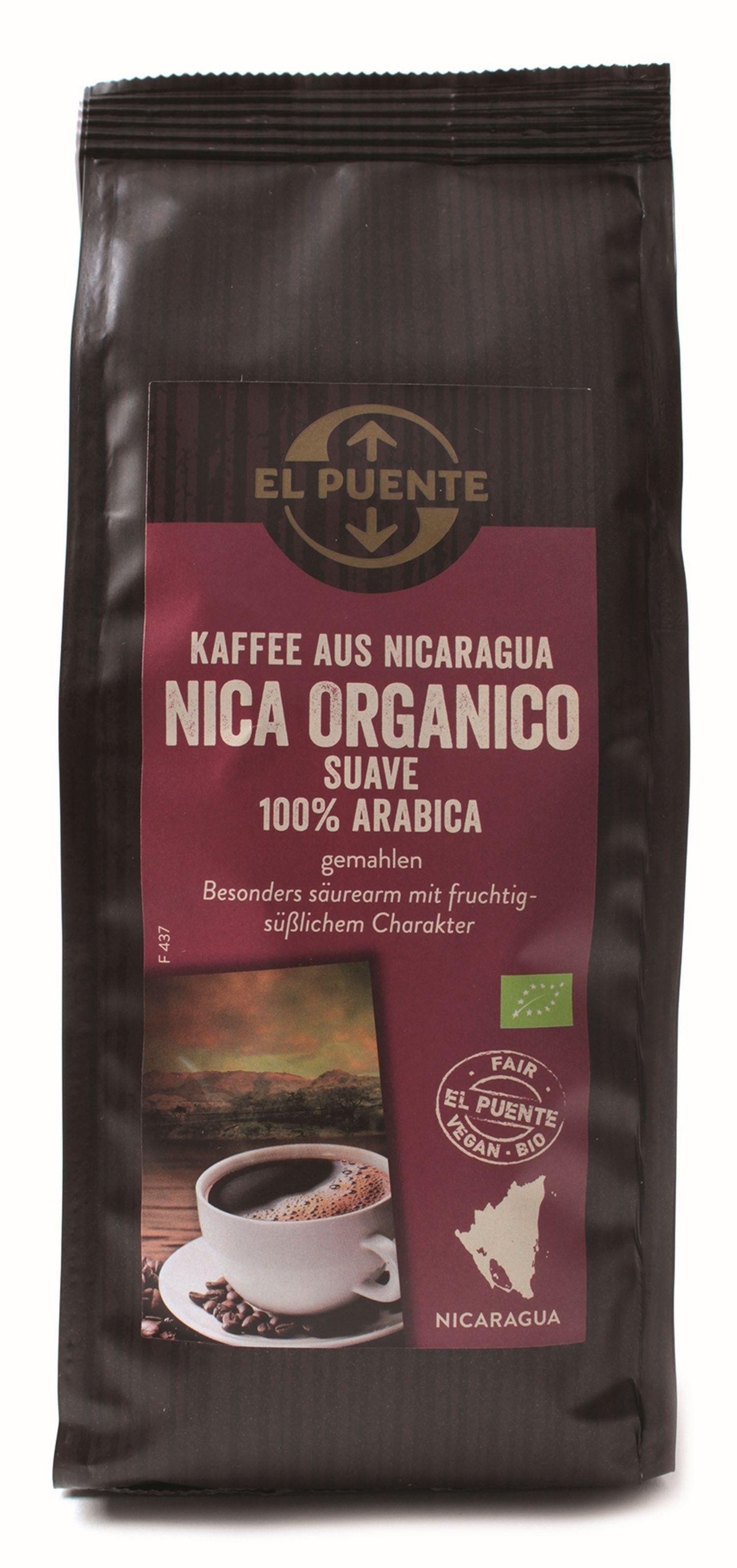 El Puente Kaffee Nica suave - Bio-Kaffee gemahlen 250 g entsäuert, Fair Trade, Vegan, Handmade