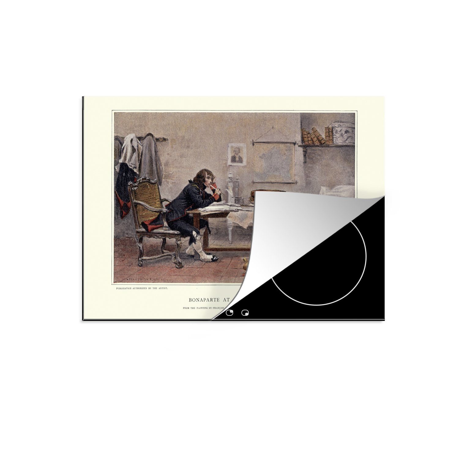MuchoWow Herdblende-/Abdeckplatte Illustration von Napoleon Bonaparte an einem Tisch, Vinyl, (1 tlg), 70x52 cm, Mobile Arbeitsfläche nutzbar, Ceranfeldabdeckung