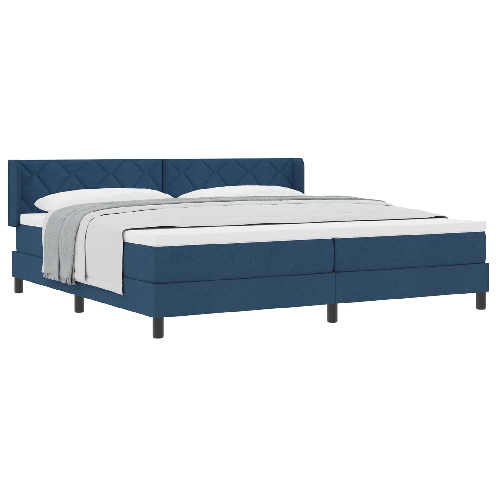 Bett Boxspringbett mit Kopfteil Blau 200 x 200 cm Stoff