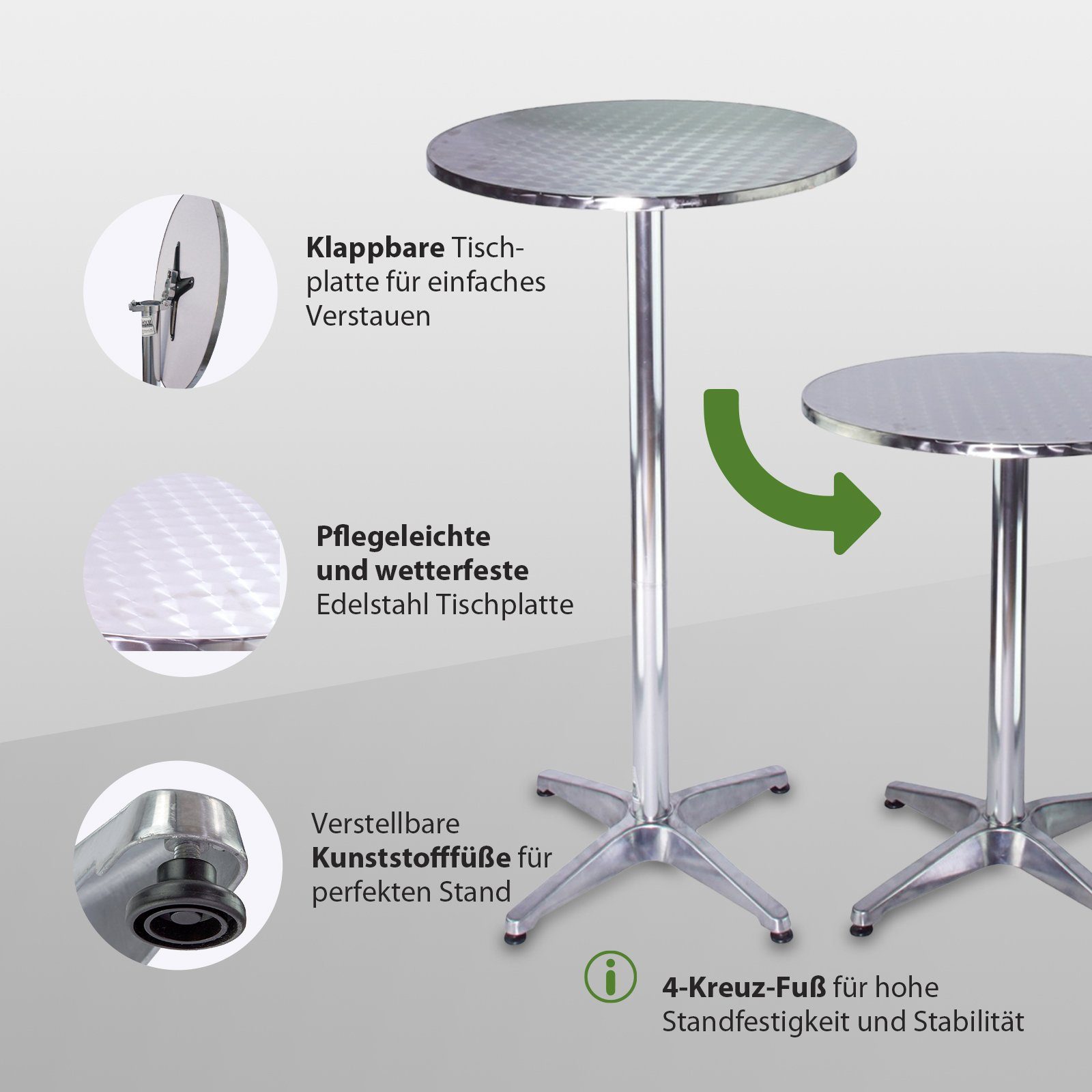 TRUTZHOLM Bistrotisch Stehtisch 2in1 höhenverstellbar 70/115cm Ø60cm Aluminium Bistrotisch (Produkt, 1-St., 1 Tisch), vielseitig – Bild 4 von 5