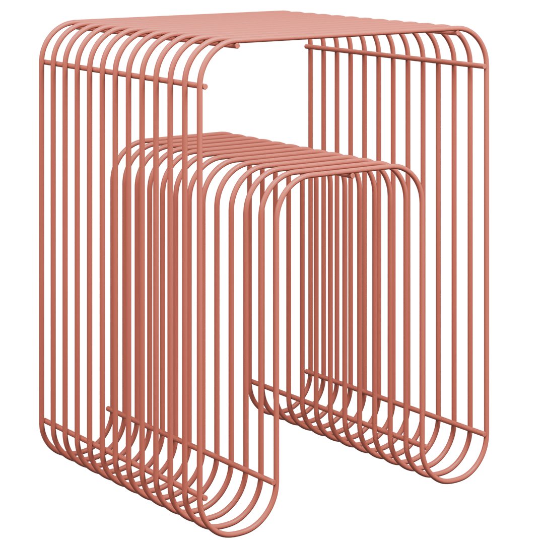 skølm Beistelltisch Vali als Hocker oder Bücherregal nutzbar (terrakotta), Couchtisch aus Metall, offenes Gitterdesign, Ablageregal 39x34x49 cm