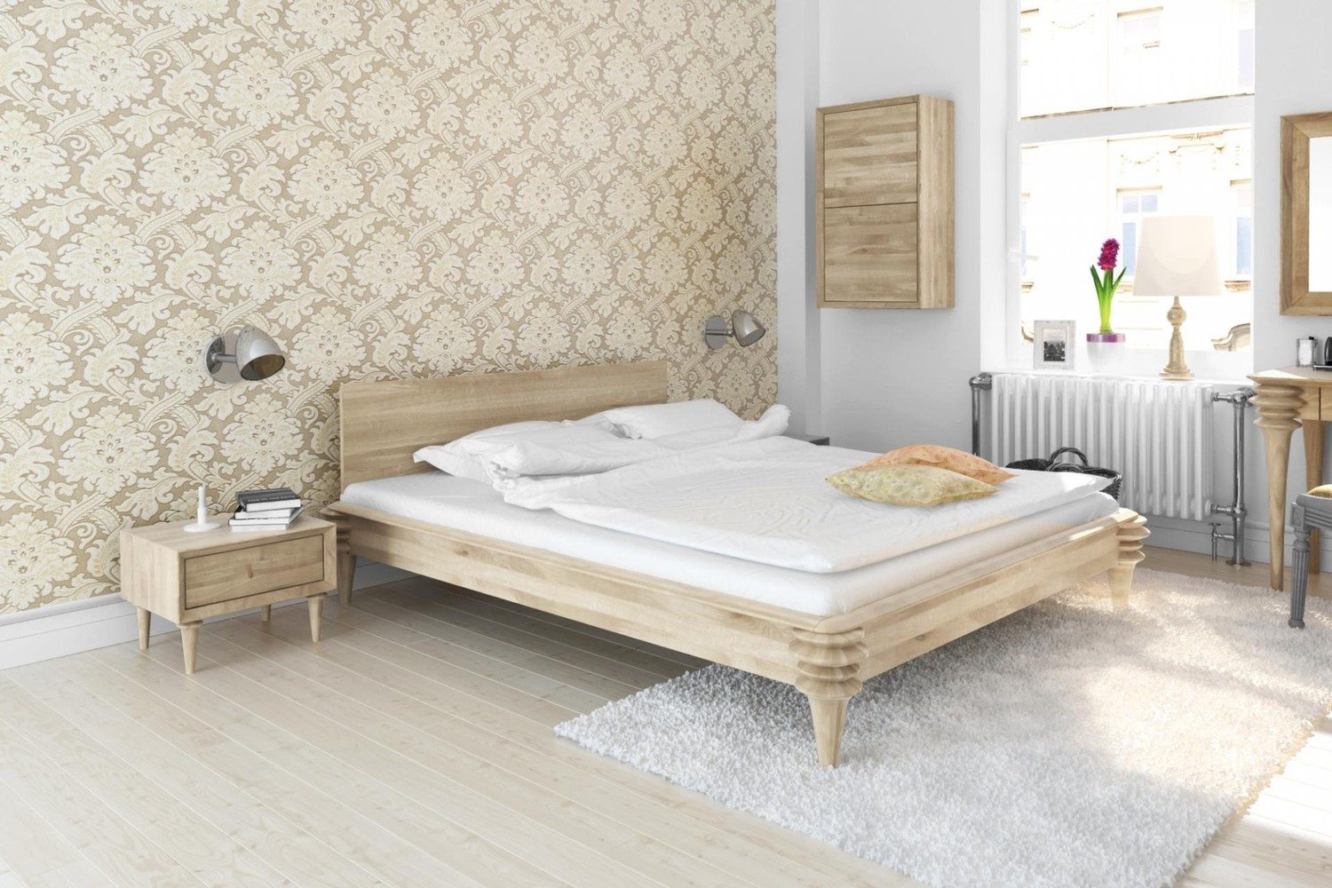 Natur24 Einzelbett Haris Bett 220 x 90 cm Wildeiche Bianco