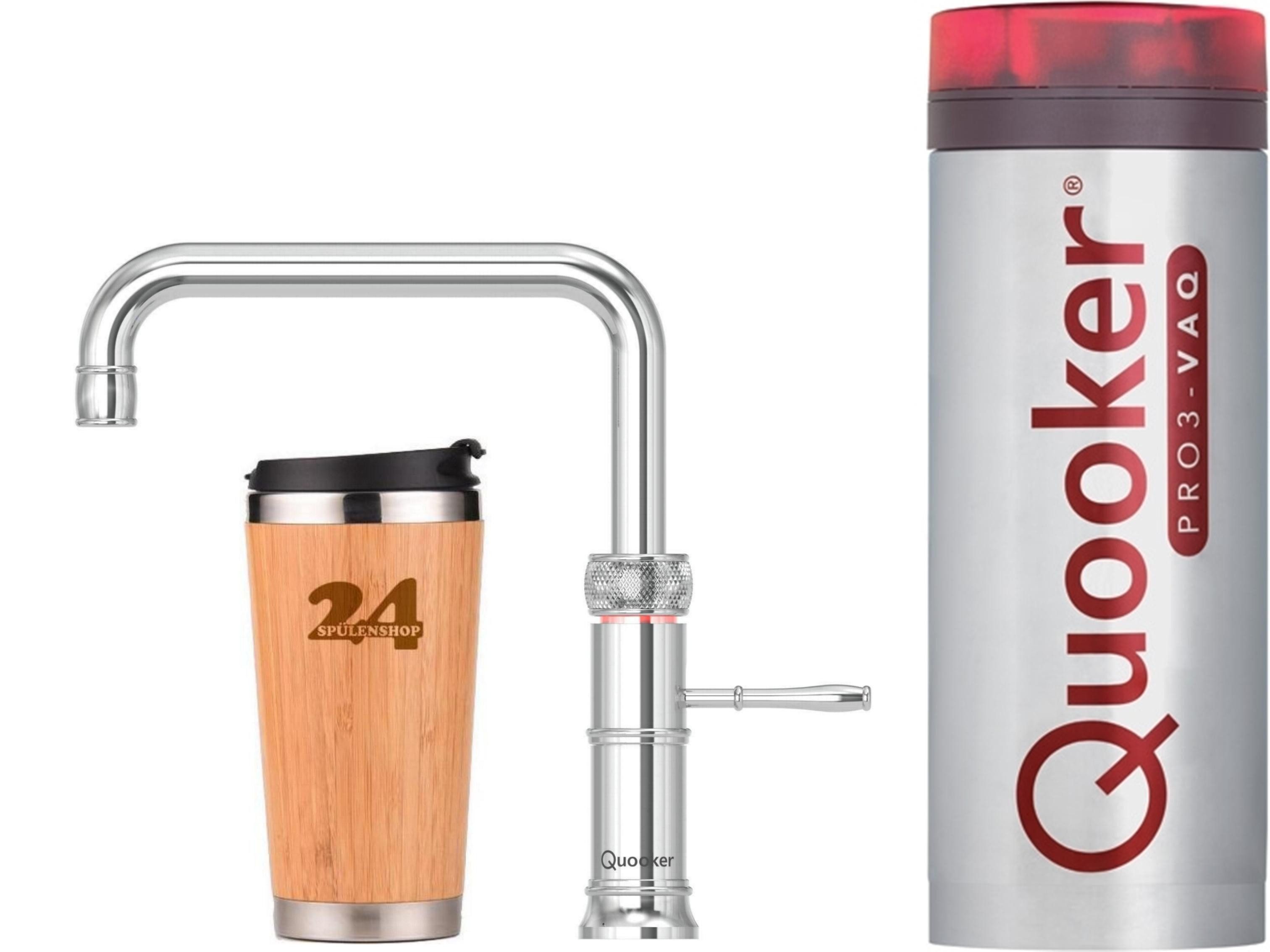QUOOKER Küchenarmatur QUOOKER CLASSIC FUSION Square VAQ PRO3 Chrom 100°C Armatur (3CFSCHR) (2-St) Spültischmischer mit 100°C Kochendwasserfunktion
