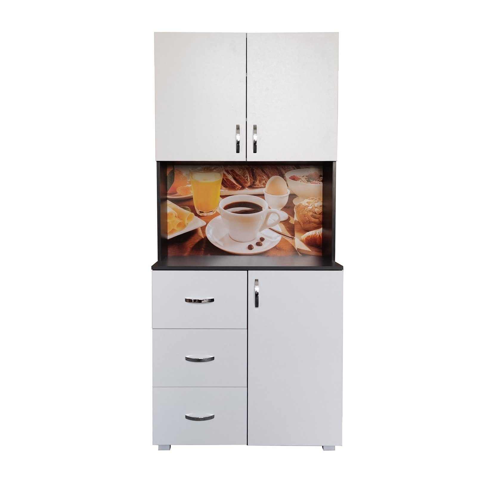 HTI-Living Hochschrank Küchenbuffet 3 Bistro Grau Blanca Schubladen (1-St) Weiß Hochschrank Küchenschrank