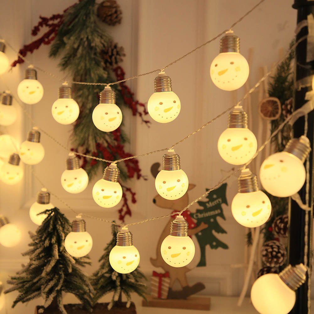 Rosnek LED-Lichterkette 1.5M, Weihnachtsmotiv, batterie, für Weihnachtsbaum Schlafzimmer Deko, Zuckerstange/Stern/Schneemann/Weihnachtsmann Schneemann Glühbirne