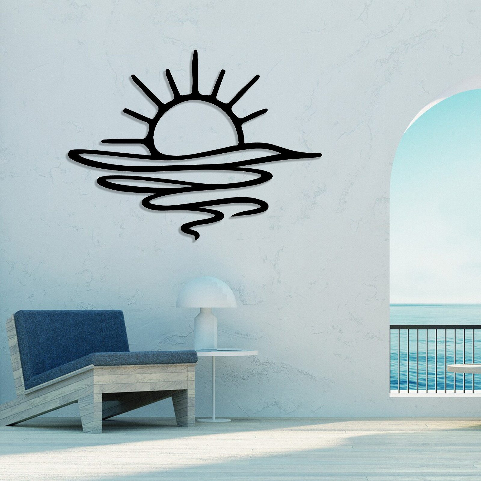Jumpeak Wanddekoobjekt Minimalistische Wanddeko mit Sonnenaufgang,Sonne,Linienlandschaften, Metall,4 Farben,3 Maße,Wellenmuster,Hoffnung und Neubeginn,Naturstil – Bild 3 von 5