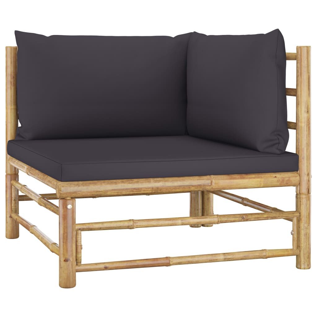 vidaXL Gartenlounge-Set 4-tlg. Garten-Lounge-Set mit Dunkelgrauen Kissen Bambus, (1-tlg)
