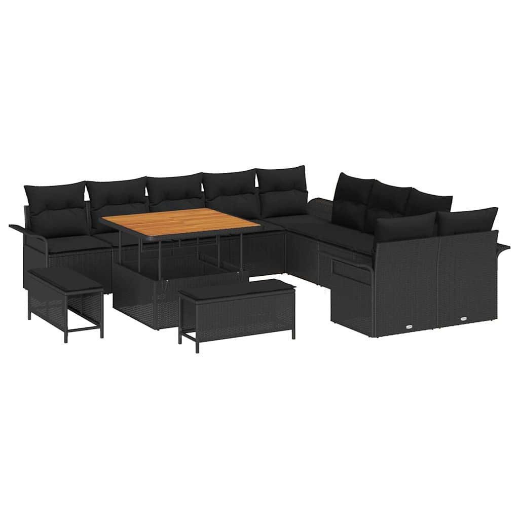 vidaXL Gartenlounge-Set Gartensofa-set 13 stk. Schwarz Poly-Rattan, (13-tlg)