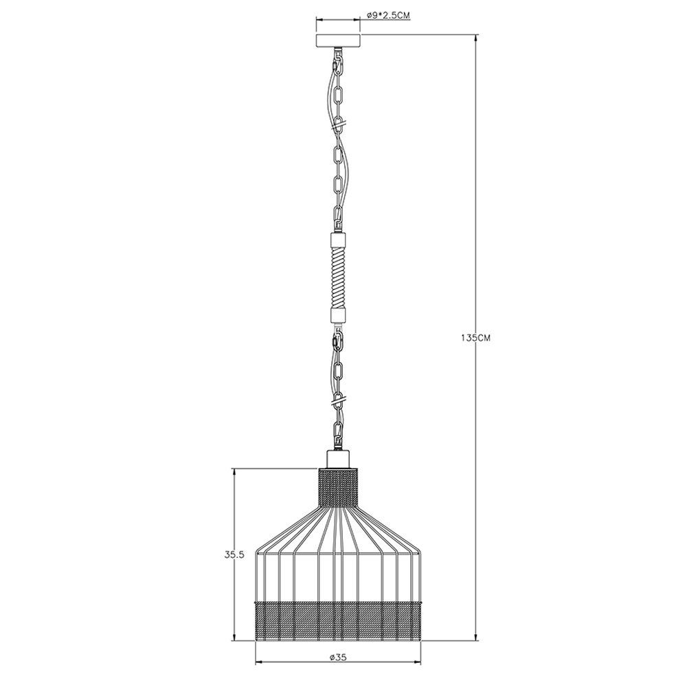 Käfig H Pendelleuchte, Leuchtmittel inklusive, Hanfseil schwarz Pendel etc-shop nicht Esszimmerleuchte Lampe Design braun