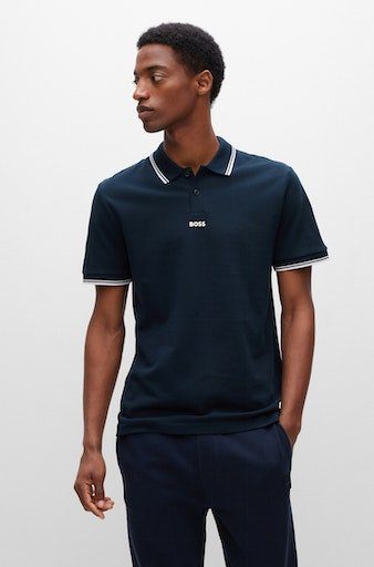 BOSS ORANGE Poloshirt PChup mit gedrucktem Logo dunkelblau