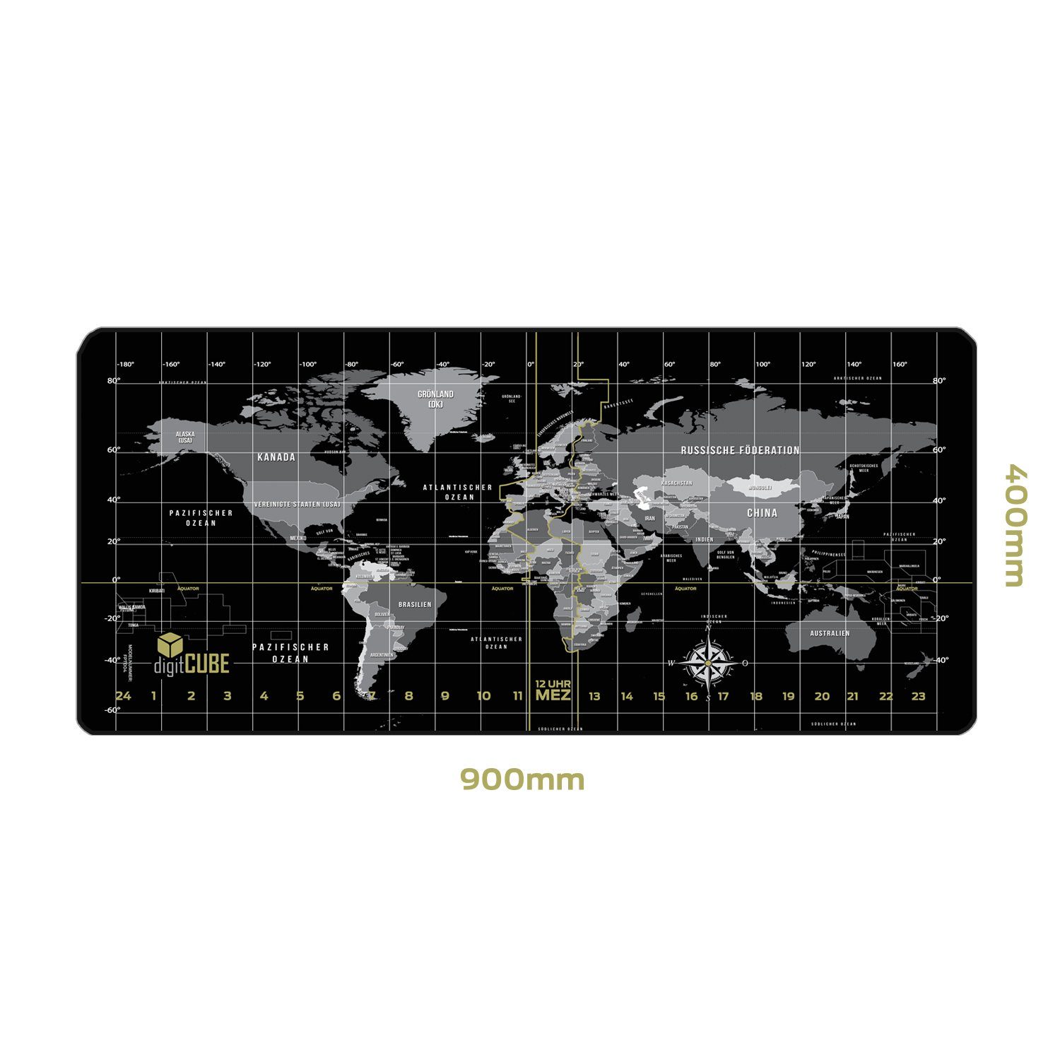 digitCUBE Schreibtischunterlage Tischunterlage Weltkarte 90x40cm mit deutschem Layout