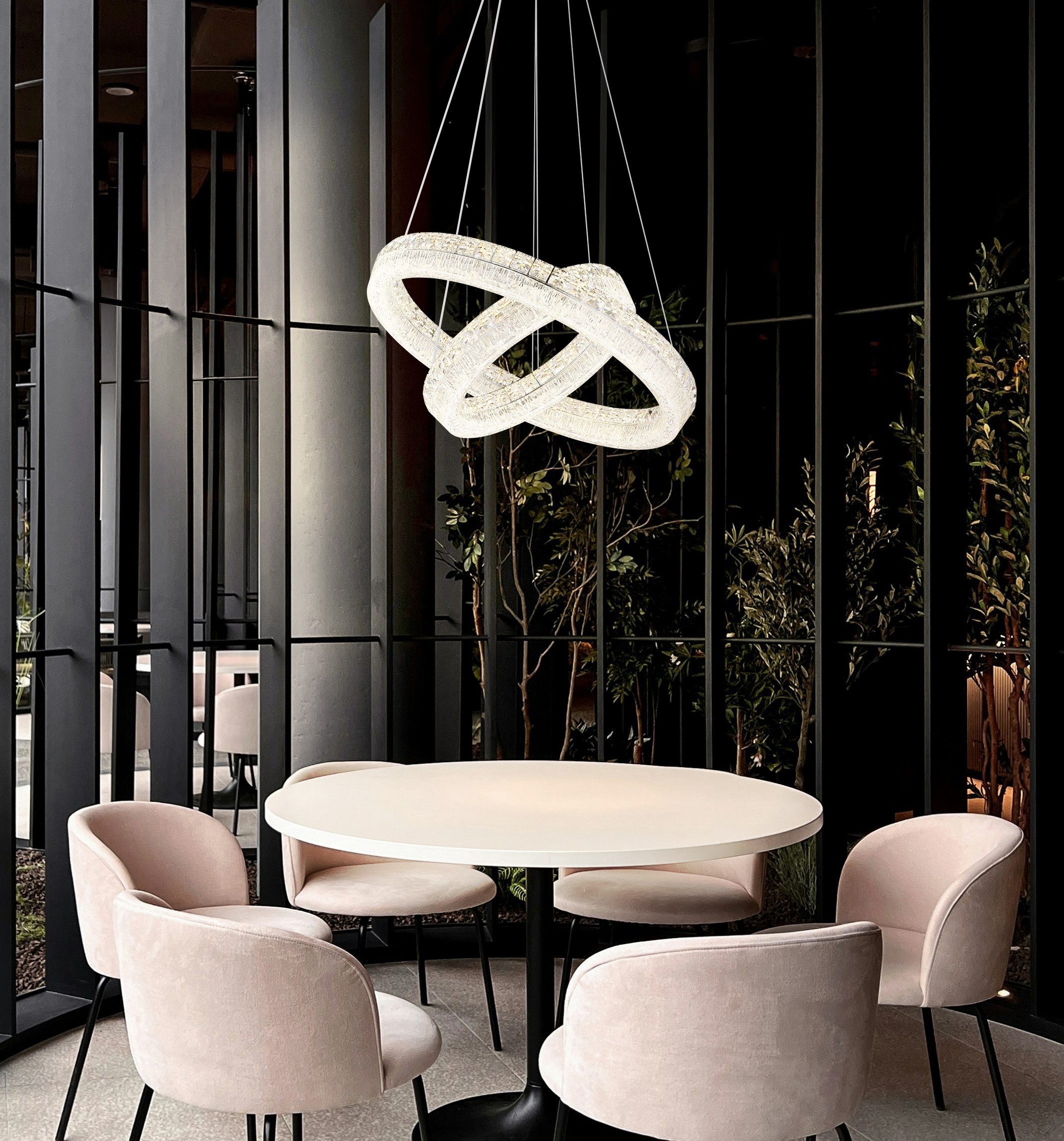 GLOBO LIGHTING Hängeleuchte LAUREL, LED fest integriert, Verchromte Hängeleuchte mit Acryl und Glaskristallen, dimmbar, LED 24W
