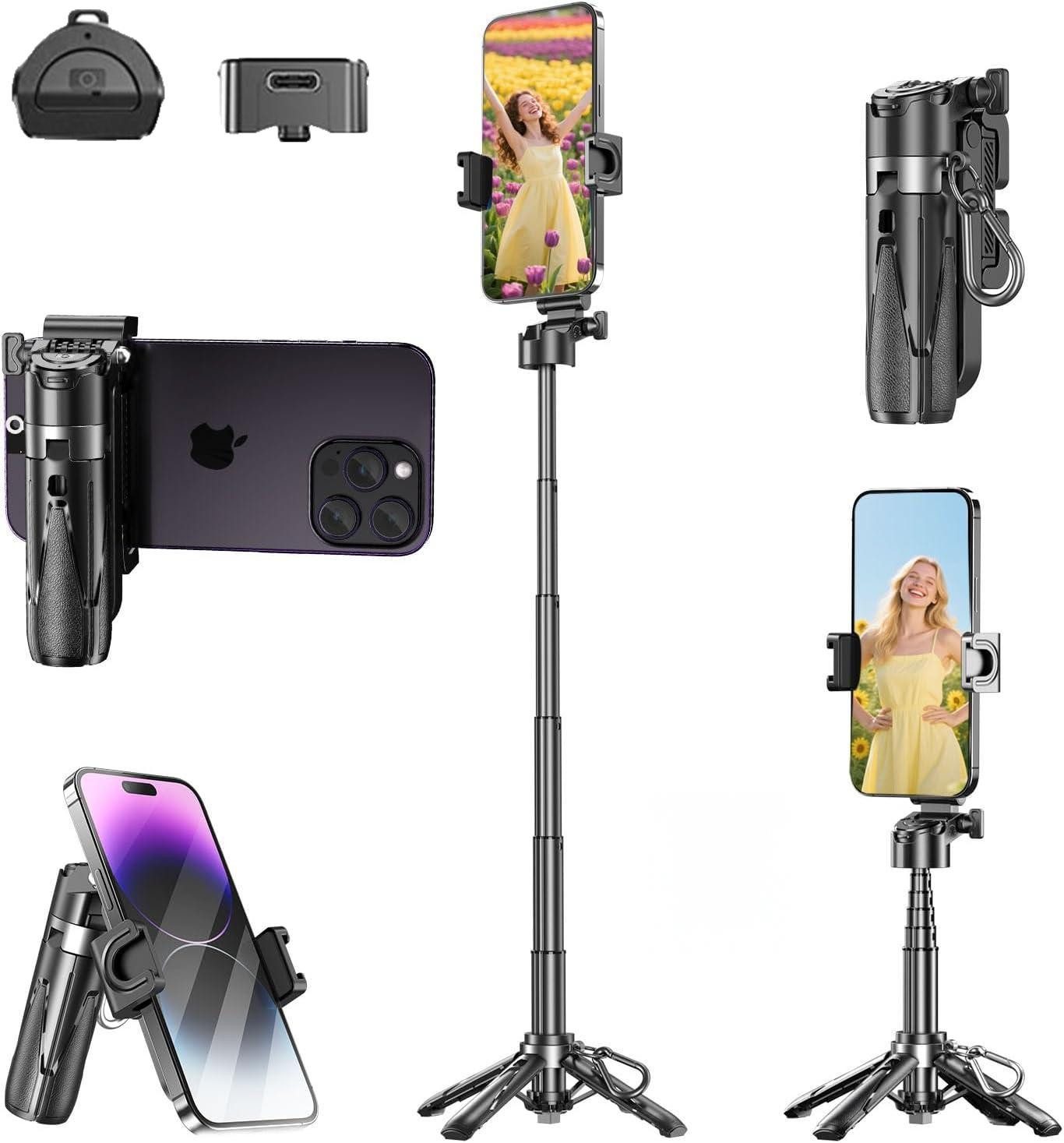 Toomoke Selfie-Stick Handyhalter,3 in 1 Bluetooth Selfie-Stick,Wiederaufladbar,Tragbar, Klappbar,360° drehbar, höhenverstellbar,Bluetooth Fernbedienung