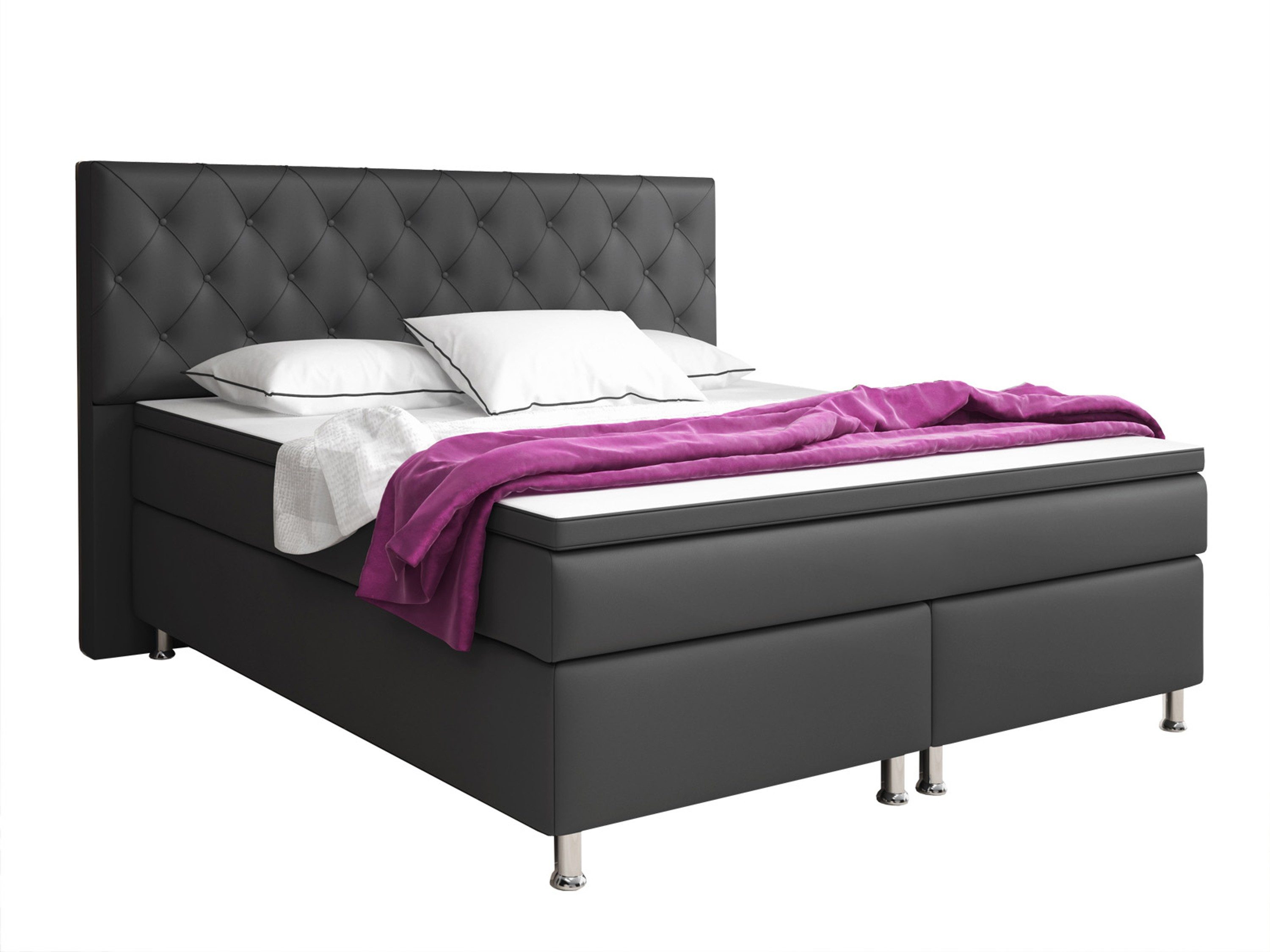 inter Boxspringbett Turin mit 7 Zonen Taschenfederkernmatratzen und Topper (180x200 cm, Anthrazit inkl. 7 Zonen Taschenfederkernmatratzen und Topper), Taschenfederkern-Komfort, gepolstertes Kopfteil, inklusive Matratzen