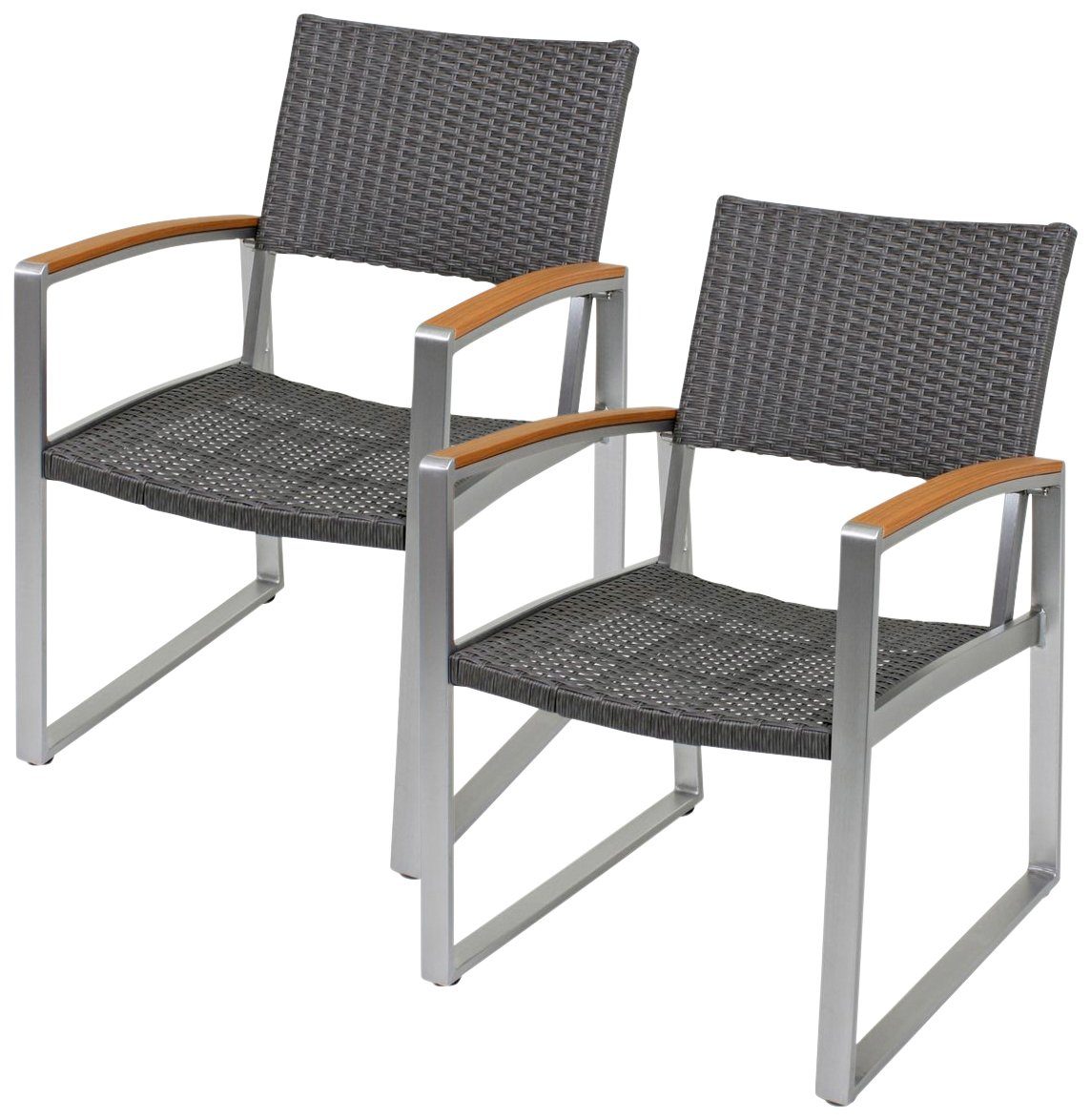 GARDEN PLEASURE Gartenstuhl »AVA«, (2er Set), Polyrattan/NonWood, grau