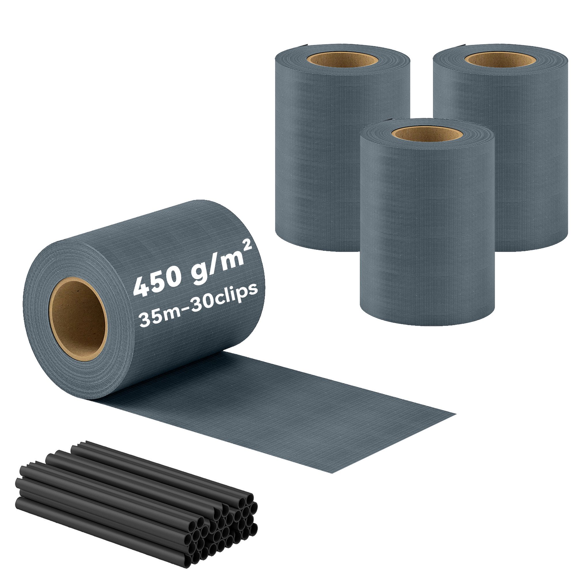 Outsunny Sichtschutzstreifen mit Befestigungsclips, (wasserdichter Sichtschutz, 4-St., UV-beständiger Sichtschutz), für Garten Terrasse, 140 m x 19 cm Grau