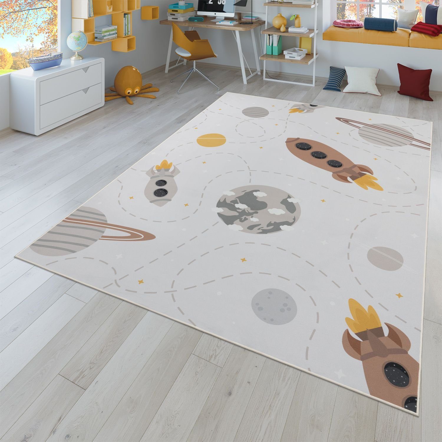 Kinderteppich Rutschfester Teppich Kinderzimmer Spielteppich Mädchen Jungen, TT Home, eckig, Höhe: 9 mm Beige Braun Gelb