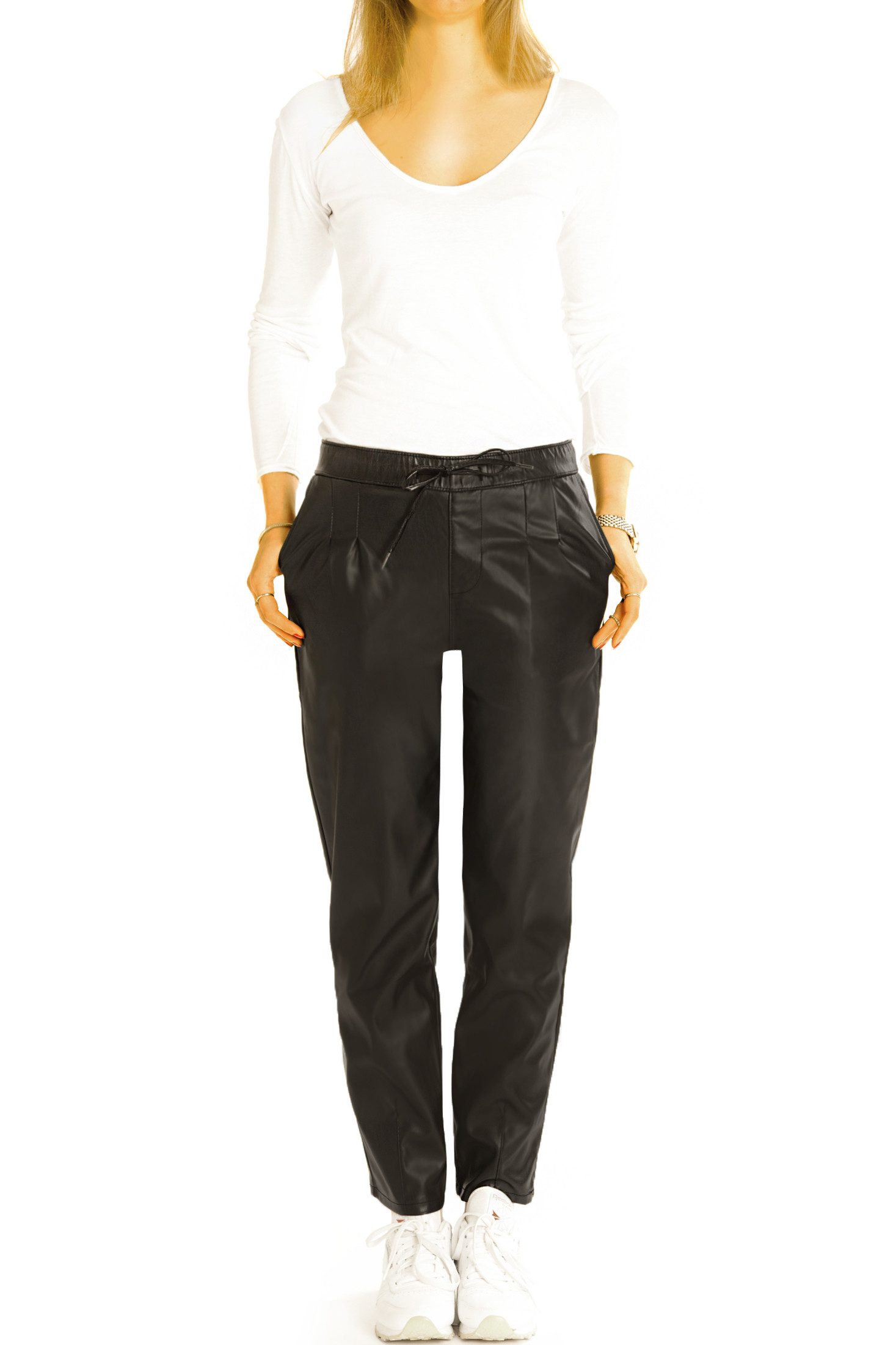 be styled Lederimitathose Hüftige Imitatlederhose schwarze lockere Damenhose - Damen - j6L-2 Lederlook – Bild 3 von 5