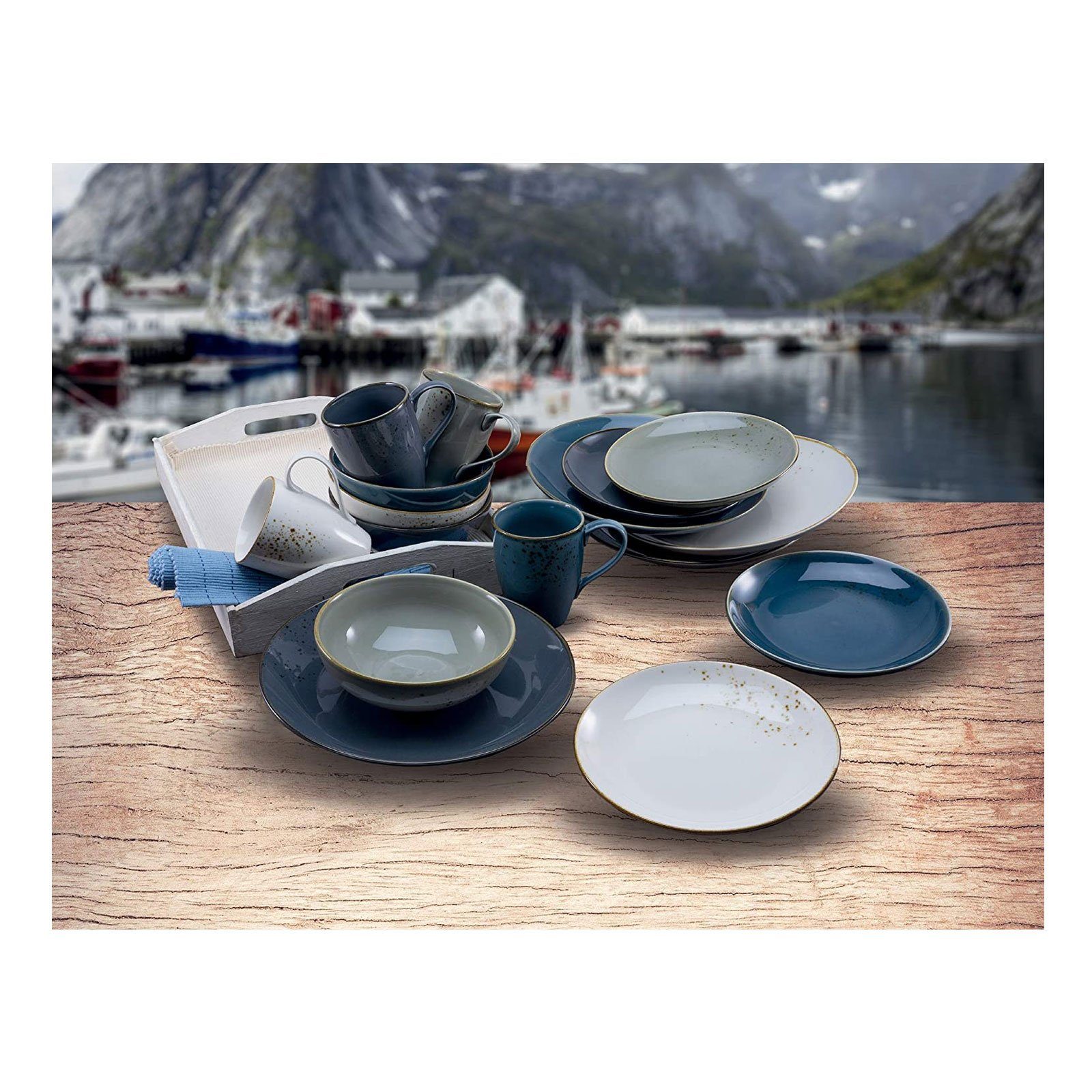 CreaTable Kombiservice Geschirr-Set NATURE COLLECTION Nordic Service, handwerklicher Style mit Coupeform Farben Steinzeug, Personen, skandinavischen Personen, 4 kühlen Teile, 4 Hochaktuelle Look, (16-tlg), 16 für