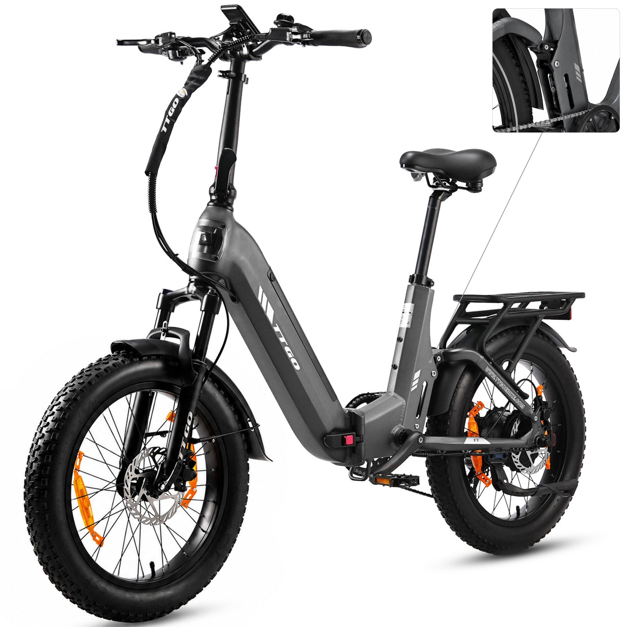 TTGO E-Bike Faltrad 20 Zoll, 70Nm, Drehmomentsensor, 120km/140km, Lockout-Federgabel, 7 Gang SHIMANO, Kettenschaltung, Heckmotor, 720 Wh, (LCD-Farbdisplay, hydraulische Scheibenbremse, bis zu 150kg), Klapprad, Fully, Vollfederung, Elektrofahrrad für Damen und Herren