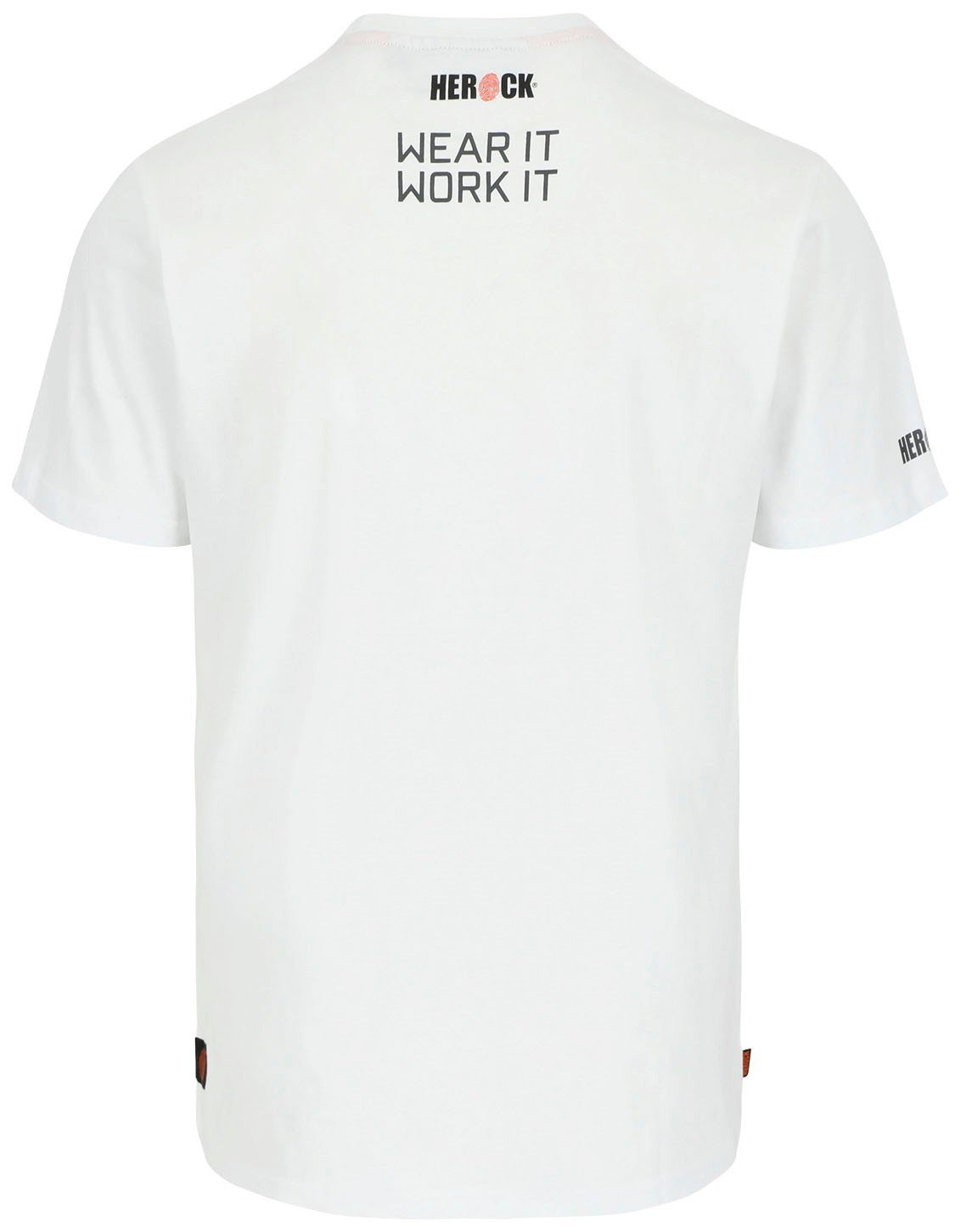 Herock T-Shirt Ärmel weiß kurze Rippstrickkragen kurze Ärmel, Callius Herock®-Aufdruck, T-Shirt Rundhalsausschnitt